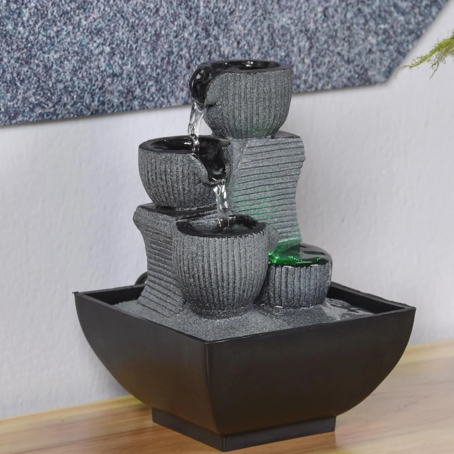 Fontaine d’Intérieur Kini Cascade Zen Relaxante avec Lumière LED Coloré H 18 cm
