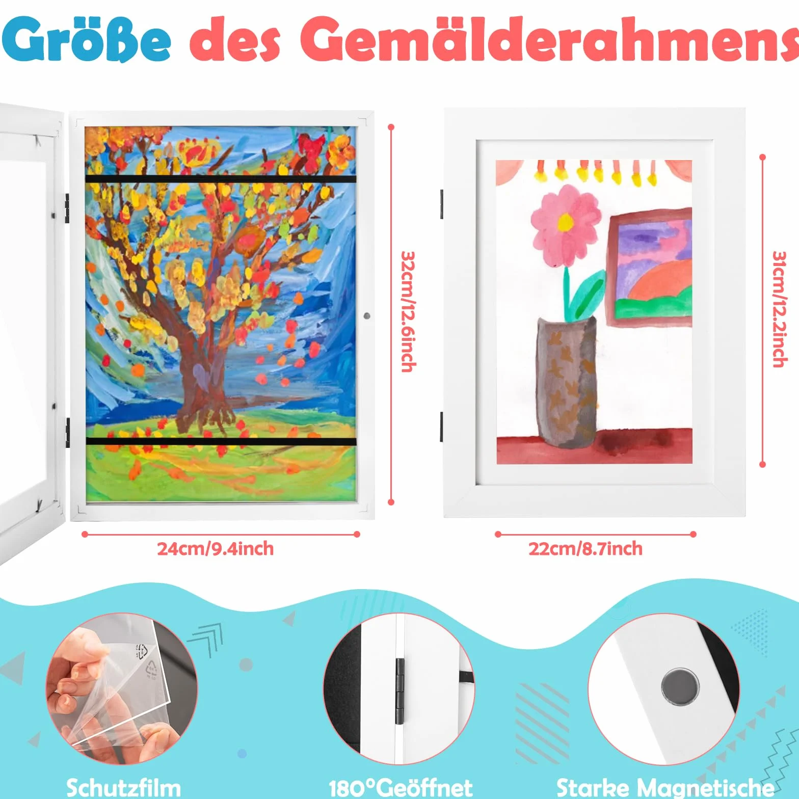 Cadre Dessin Enfant A4 Pliable pour Photos D'Enfants, Cadre Photo D'art (Blanc)