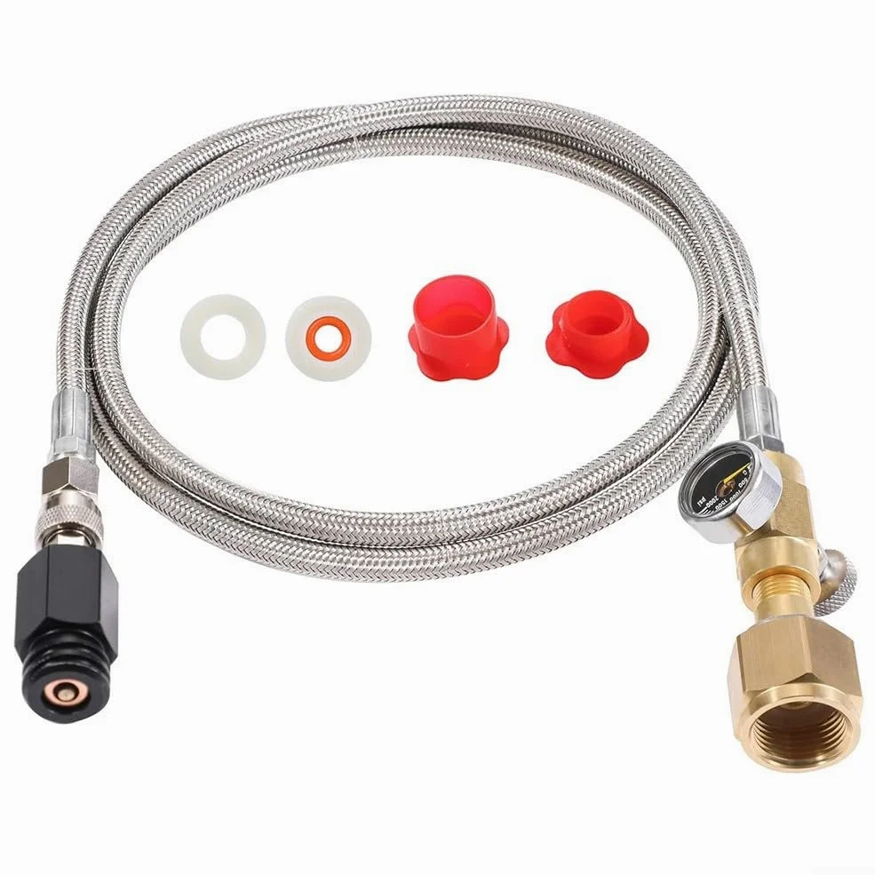 Adaptateur direct pour bouteille de gaz CGA-320 vers TR21-4 de 152 cm | Tuyau haute pression en acier inoxydable, manomètre et valve de purge pour machines à gazéifier Sodastream, Drinkmate, Aarke,