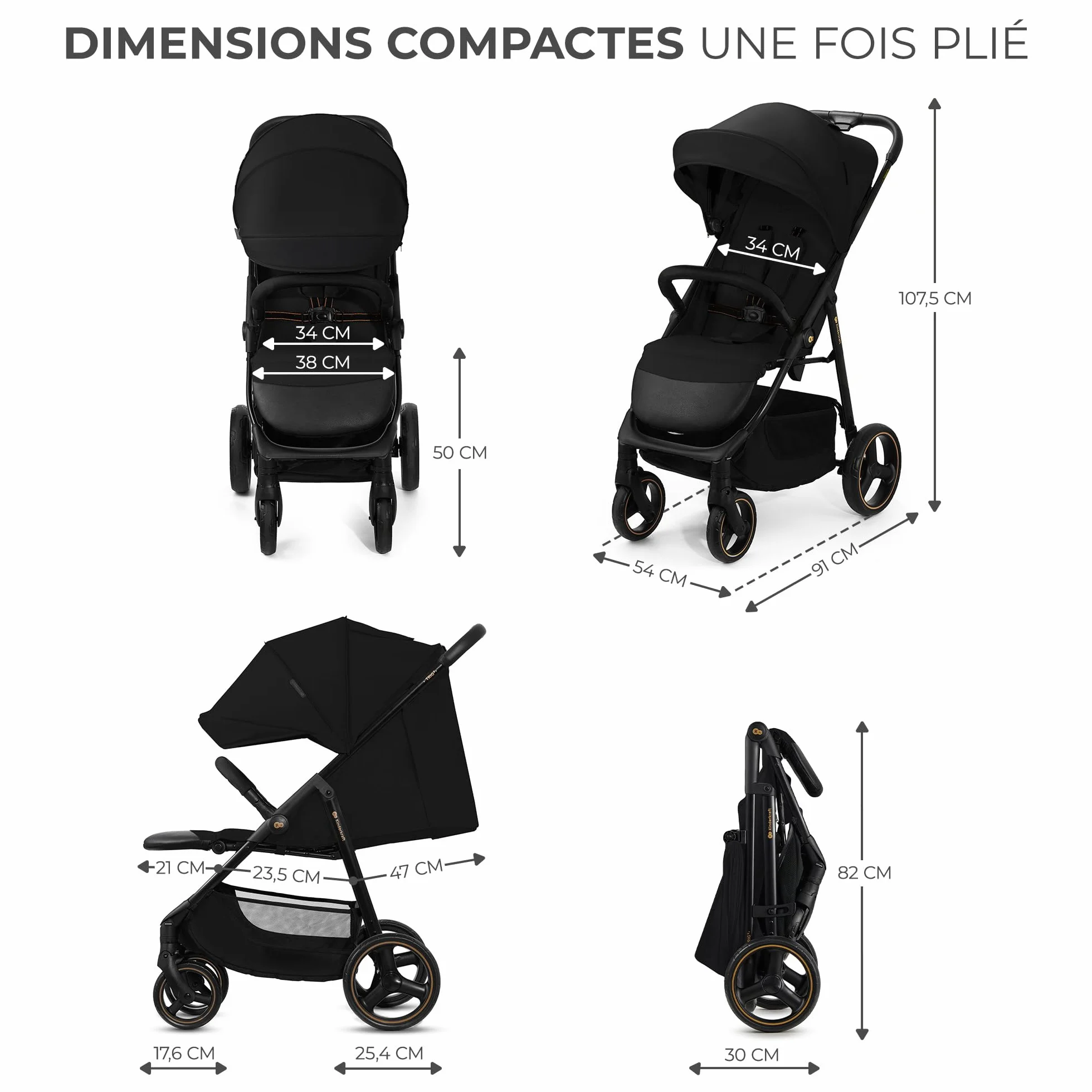 Kinderkraft TRIG 3 Poussette Canne Légère Pliable Noir