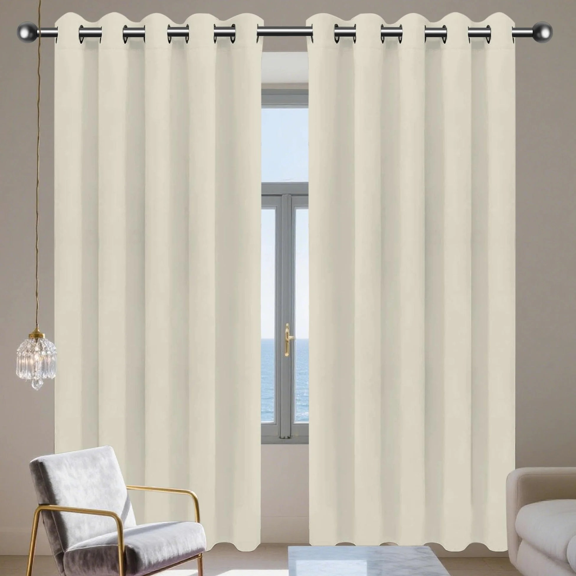 Rideau Occultant 180 x 300 cm Thermique Isolant Anti Froid Chaleur Anti Froid à Oeillets Rideaux Doux et Esthétiques, Décoration Maison pour Chambre/Salon de Fenêtre, Beige