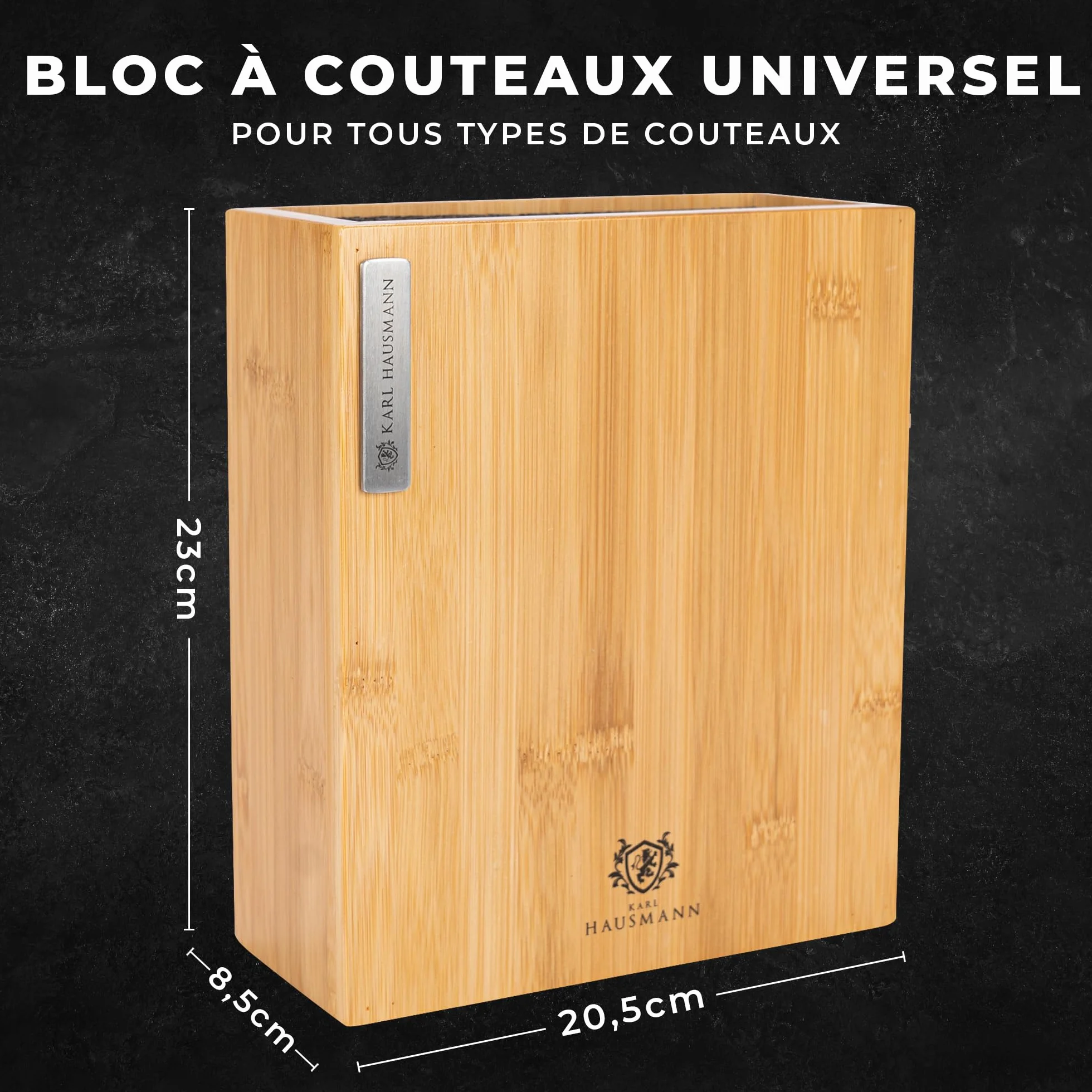 KARL HAUSMANN Bloc Couteaux Universel Bambou 23x20x9cm Support Couteaux Insert Fibres