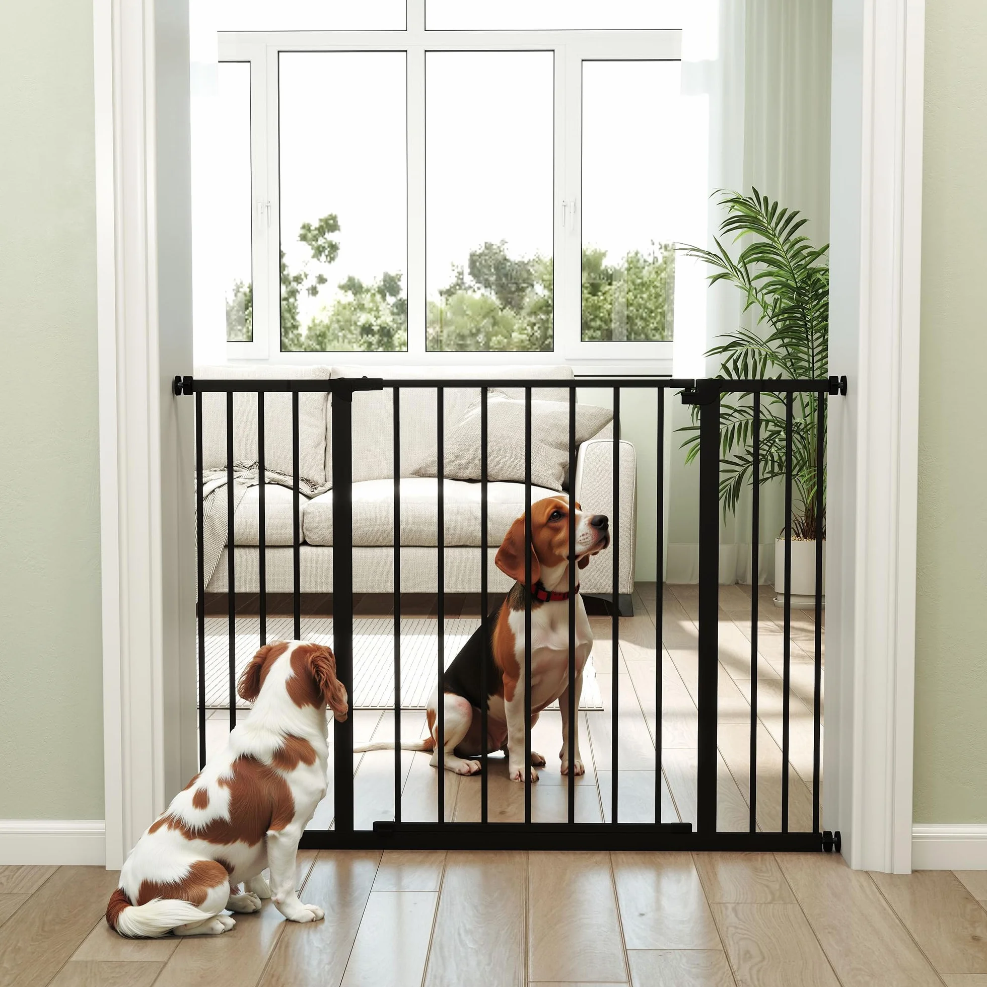 PawHut Barrière de sécurité réglable 76-107 cm hauteur 76 cm sans perçage métal noir