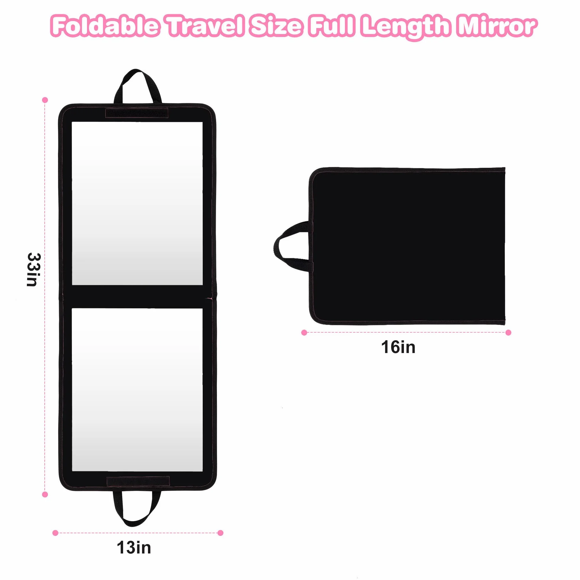 Miroir pliable portable pleine longueur, 32in x 13in / 32in / 81,3 x 33 cm, noir – Miroir à suspendre pour camping, voyages, danseurs