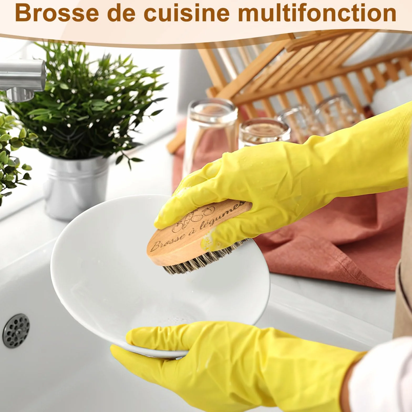 AUGSUN Brosse à Légumes, Brosses à Récurer pour Plats Fruits et Légumes, Brosse de Nettoyage Cuisine
