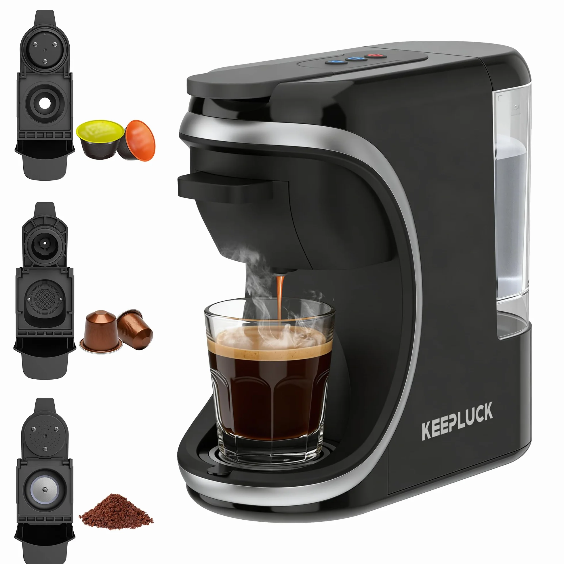 Machine à café à capsules 3 en 1 pour Nespres*o Original/D*lce G*sto/poudre, deux quantités d'eau, design compact, réservoir d'eau amovible de 600 ml (ST-551)