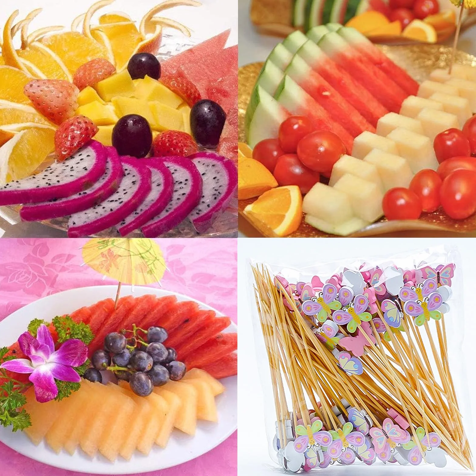 Piques à Cocktail Papillon 12 cm Bois - Cure-dents pour Fruits & Amuse-gueules