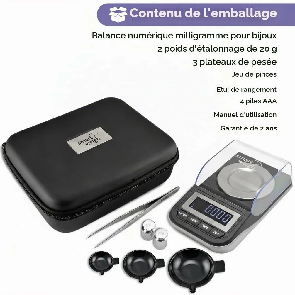 Smart Weigh Mini Balance de Precision Bijoux, 50g/0.001g, Lisibilité de 0.001g, Milligramme Balance de Bijoux Avec Fonction de Tare Incluse, Acier Inoxydable (Noir)