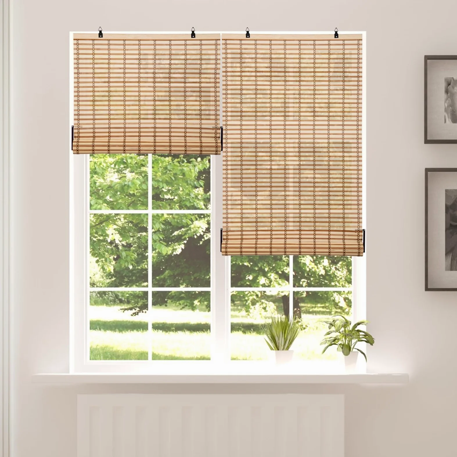 Store Enrouleur en Bambou Opaque, Protection Solaire et Brise-Vue pour Porte/fenêtre (Marron, 90 x 220 cm)