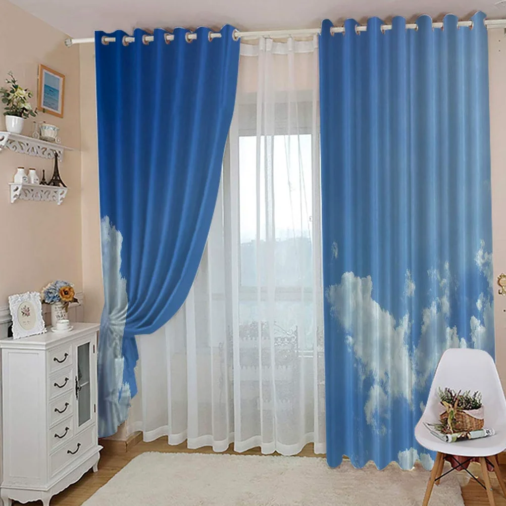 Rideaux Et Draperies Intérieurs 3D Ciel Bleu Nuage Blanc Paysage Motif Rideau Occultant À Oeillets Decoration Salon Chambre Maison pour Enfant Adulte 2 Pièces 280x160Cm Design Moderne Imprimé