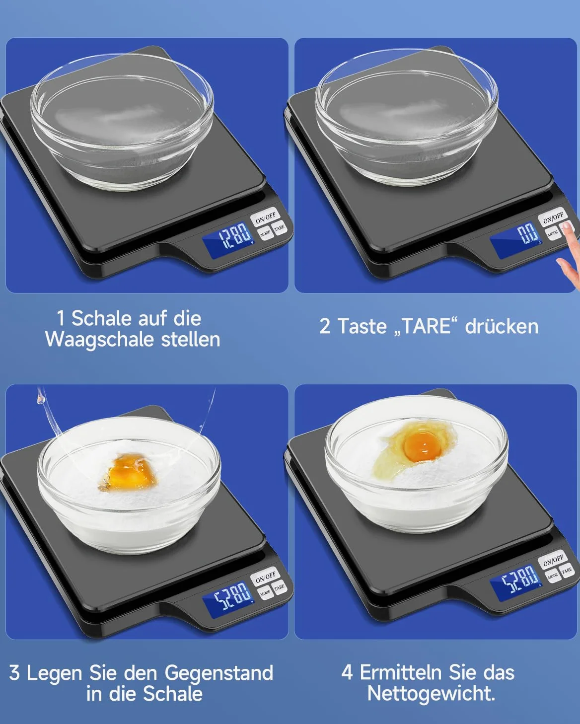 Balance de cuisine numérique - Chargement USB - Fonction tare - 5 kg/0,1 g - Grande balance de cuisine en acier inoxydable - Pour la cuisson et la cuisson - Mesure des ingrédients, des bijoux, etc