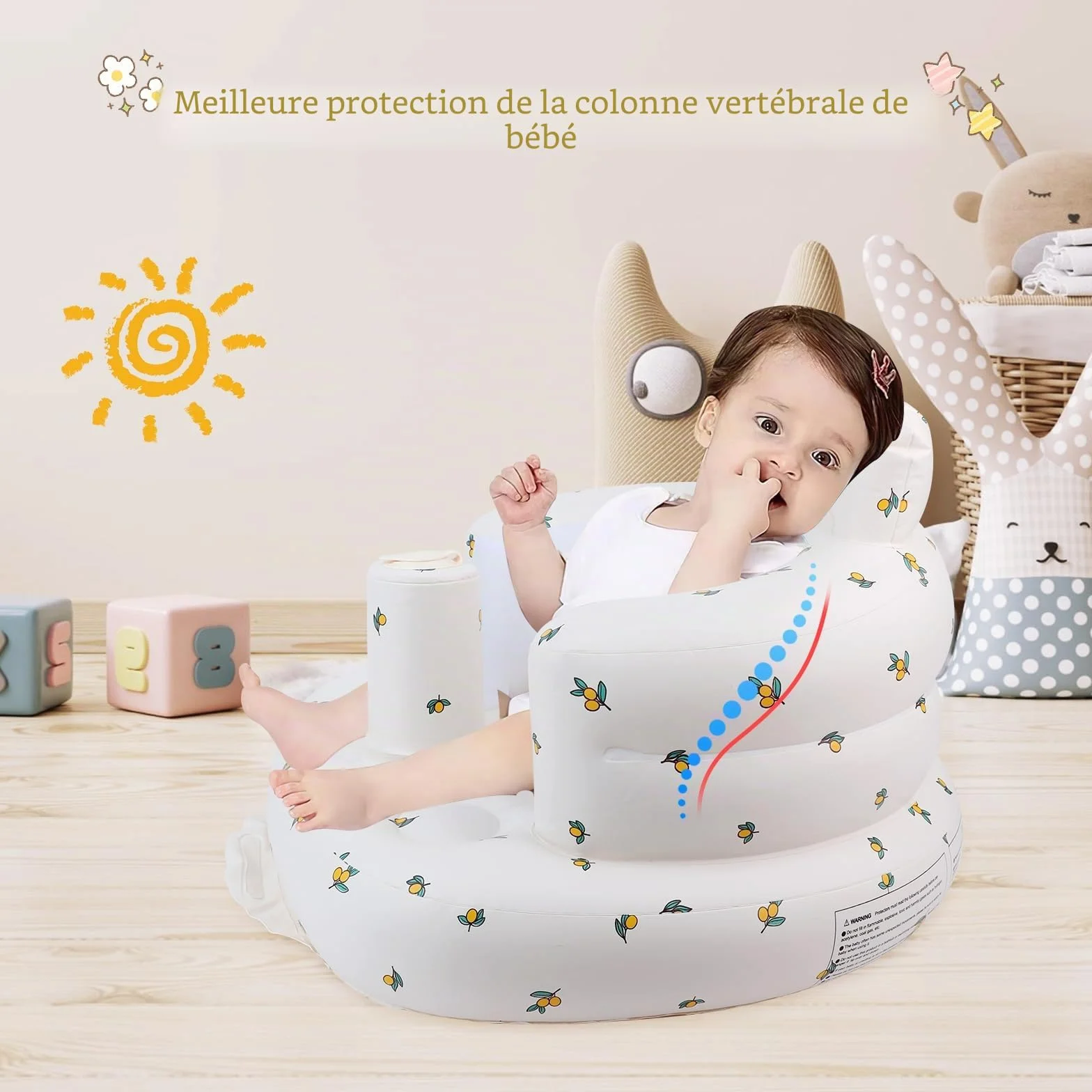 EKEPE Siège gonflable bébé 3 mois avec pompe à air intégrée Oliver Flower
