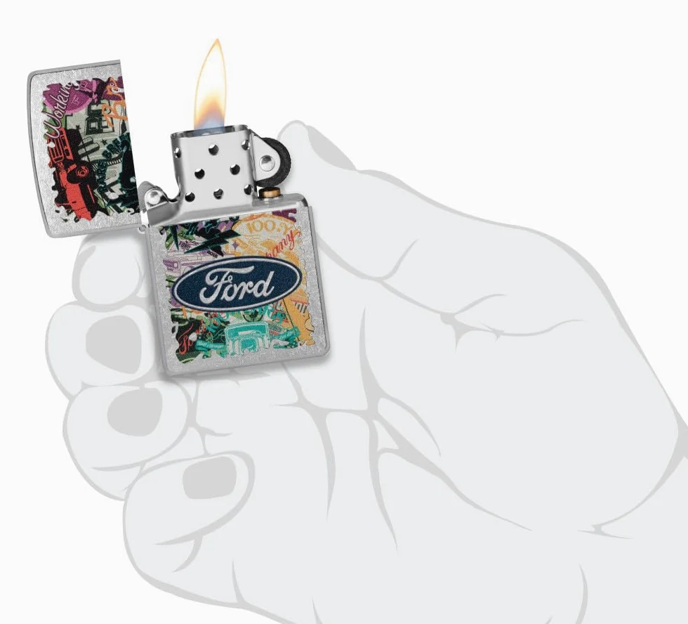 Zippo Briquet Tempête - Design Ford - Street Chrome, Color Image - Rechargeable - Réutilisable - Design Coupe-Vent - Coffret Cadeau - Fabriqué aux États-Unis