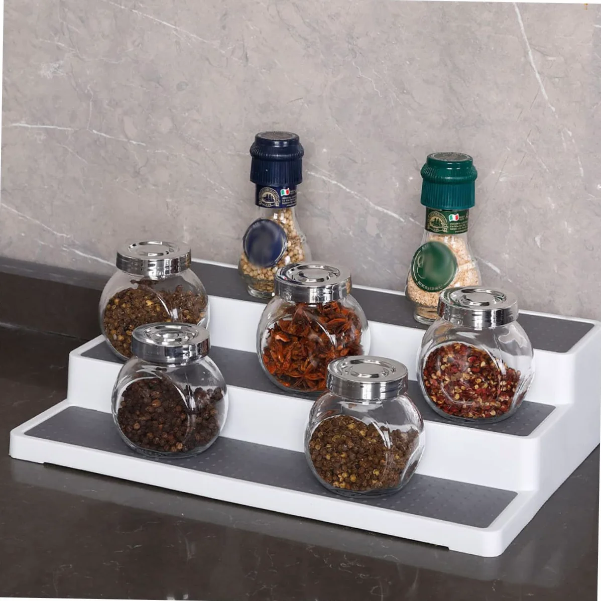 Étagère à Épices à 3 Niveaux en Pp, Lot de 2, pour Rangement la Cuisine | Rangement de Placard, Organisateur D’armoire, Usage la Cuisine et Salle de Bain, pour Sel et Savons