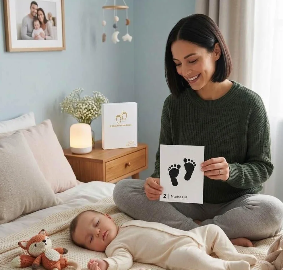 Kit Empreinte Bébé Sans Encre 14 cartes Milestone 1-12 mois
