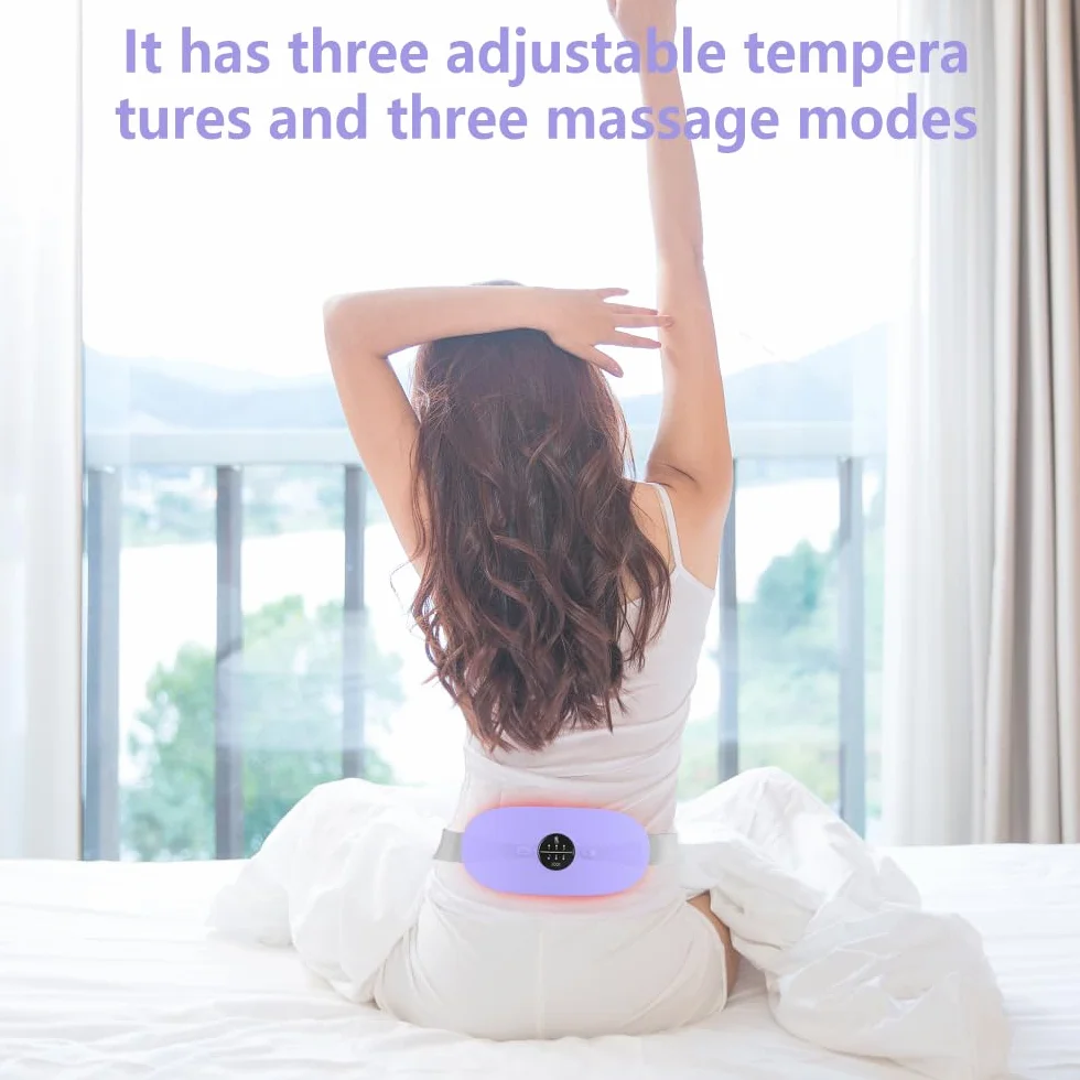 Ceinture chauffante menstruelle avec 3 niveaux de chaleur et 3 modes de massage (Violet)