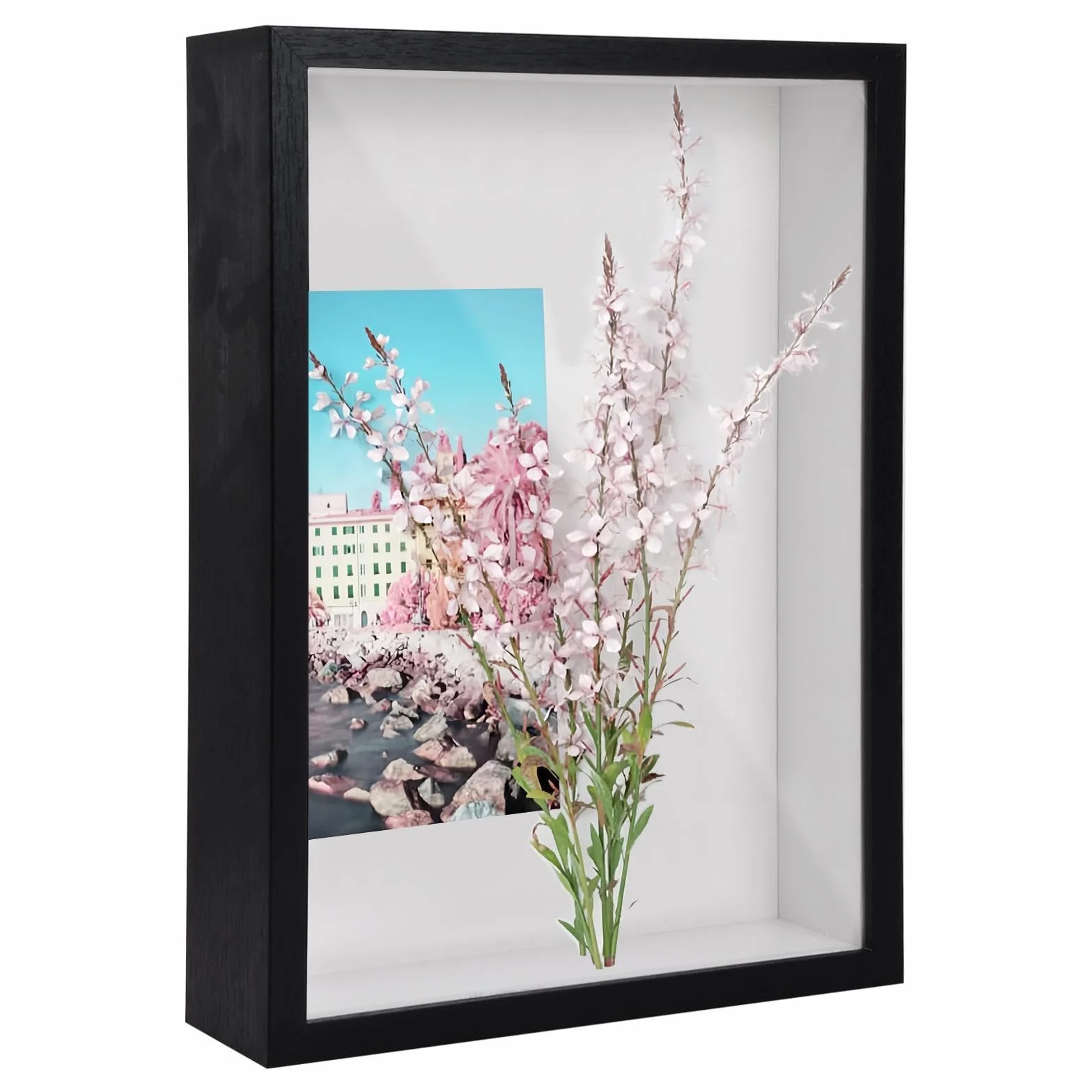 Cadre photo 3D Shadow Box A4 bois 5 cm pour table et mur souvenirs tickets médailles