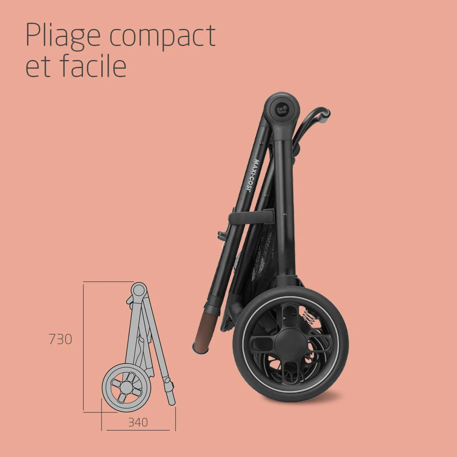 Maxi-Cosi Zelia S Trio Poussette 3 en 1, 0-4 Ans, 22 kg, Pliable, Compacte, avec CabrioFix S i-Size, Gris