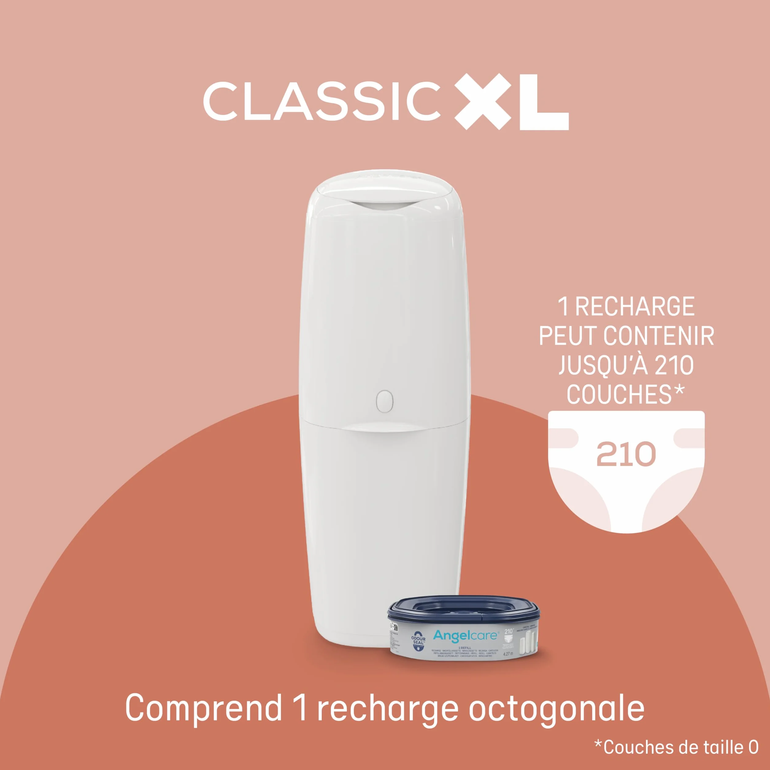 Angelcare Poubelle à Couches Classic XL Anti-Odeur Haute Capacité 1 Mois 190 Couches