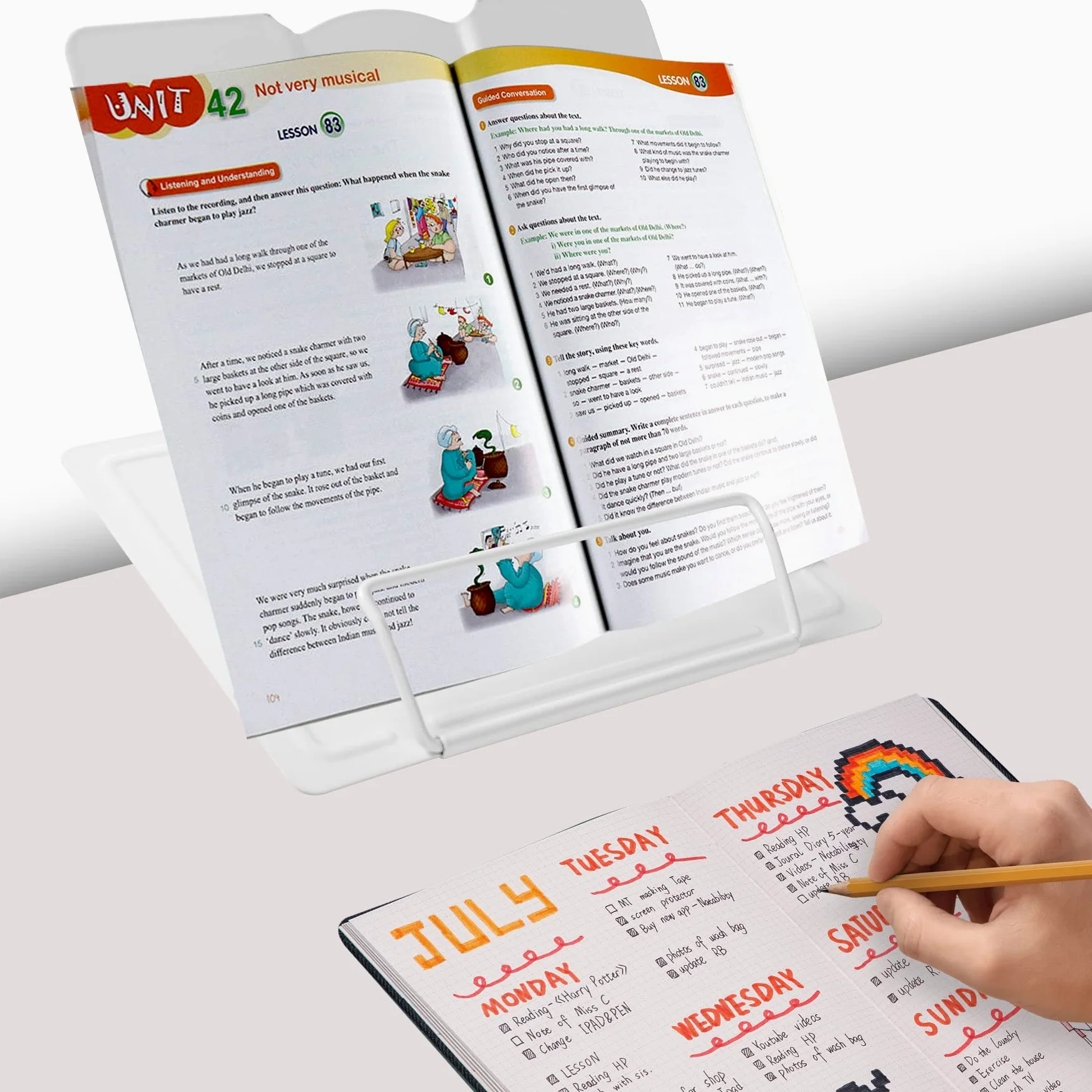 Support de livre en métal réglable pour la lecture (blanc complet)