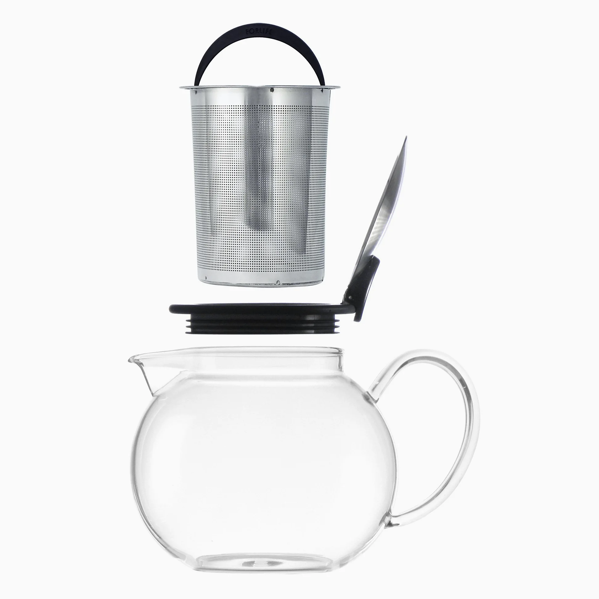 Forlife Théière en verre avec infuseur Panier, 25-ounce, noir graphite