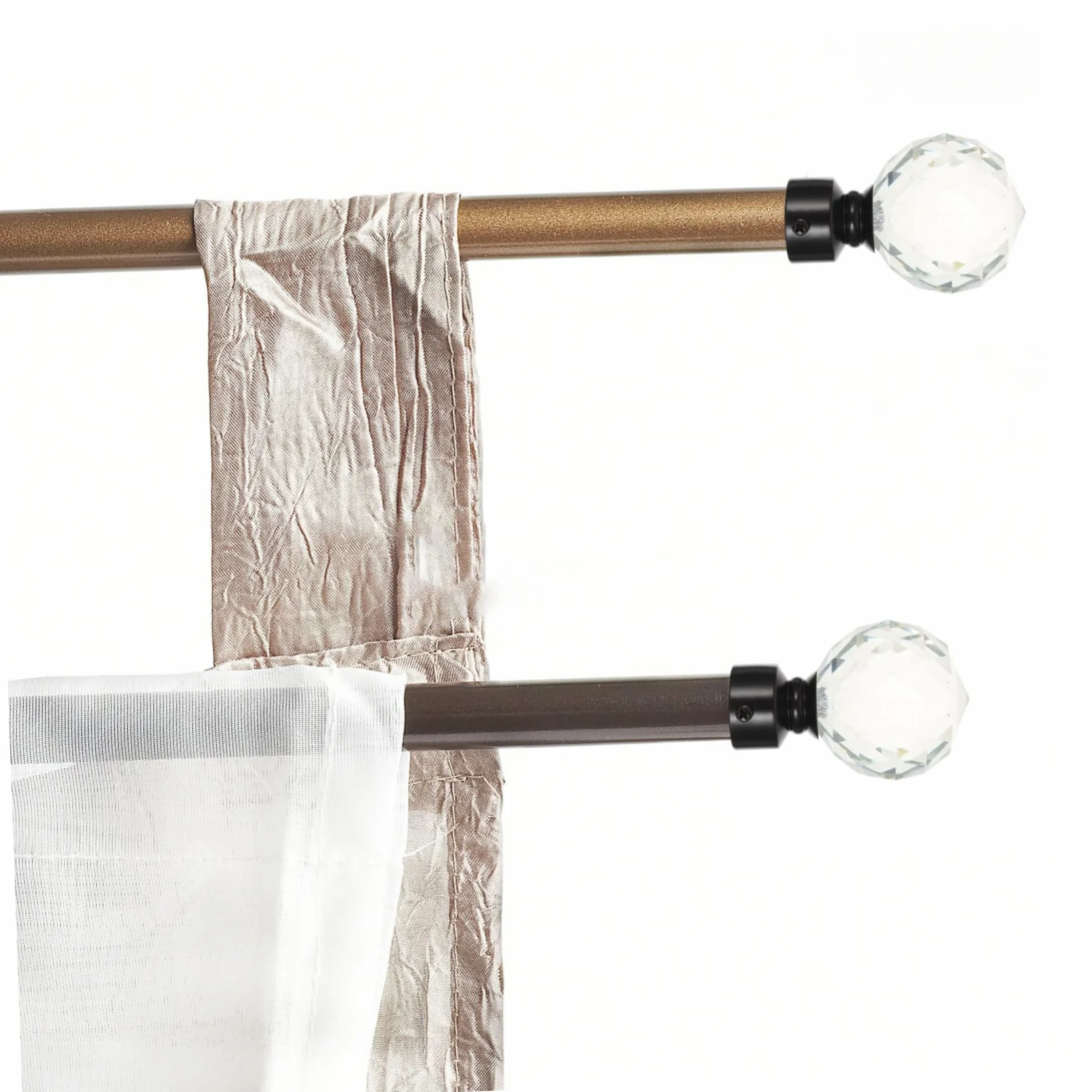Veemoon Embouts de Tringle à Rideaux en Cristal, Lot de 2, Fer Noir | Style Simple Rétro, pour Maison et Chambre, Accessoires de Finition pour Tige de Rideau