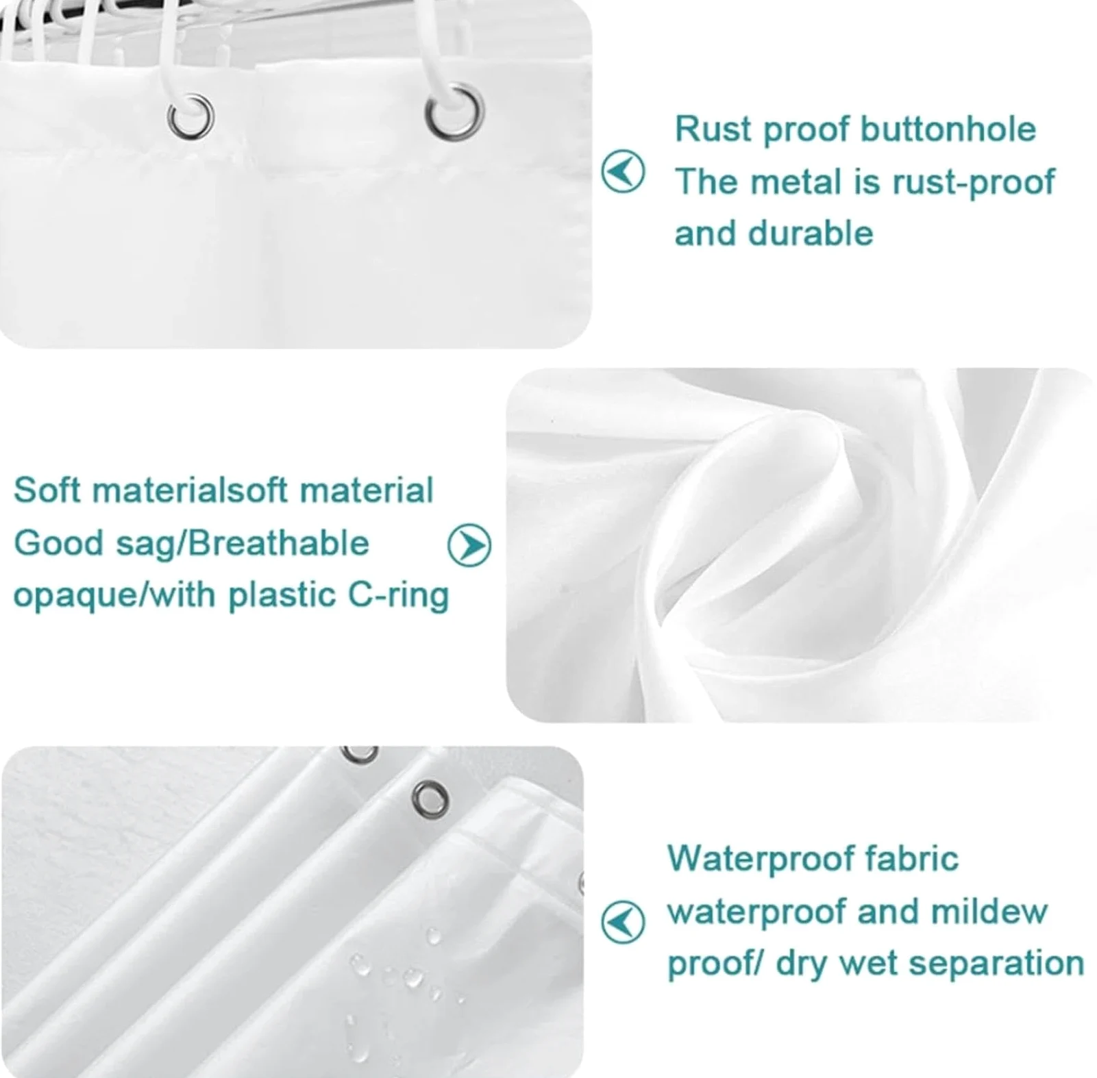 Rideau de douche robuste en tissu PEVA imperméable et résistant à la moisissure lavable pour baignoire et cabine de douche Motif élégant blanc 70 x 140 cm