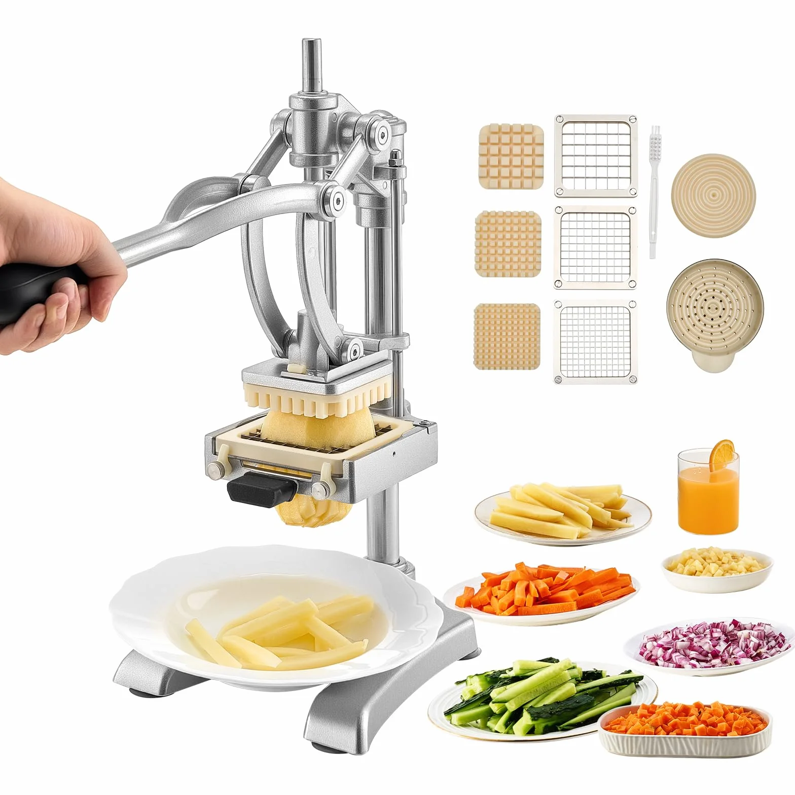 VEVOR Coupe-Frites Pomme de Terre Professionnel Manuel, Coupe-Légumes Multifonction Inox, Lames 12,7/9,5/6,4 mm