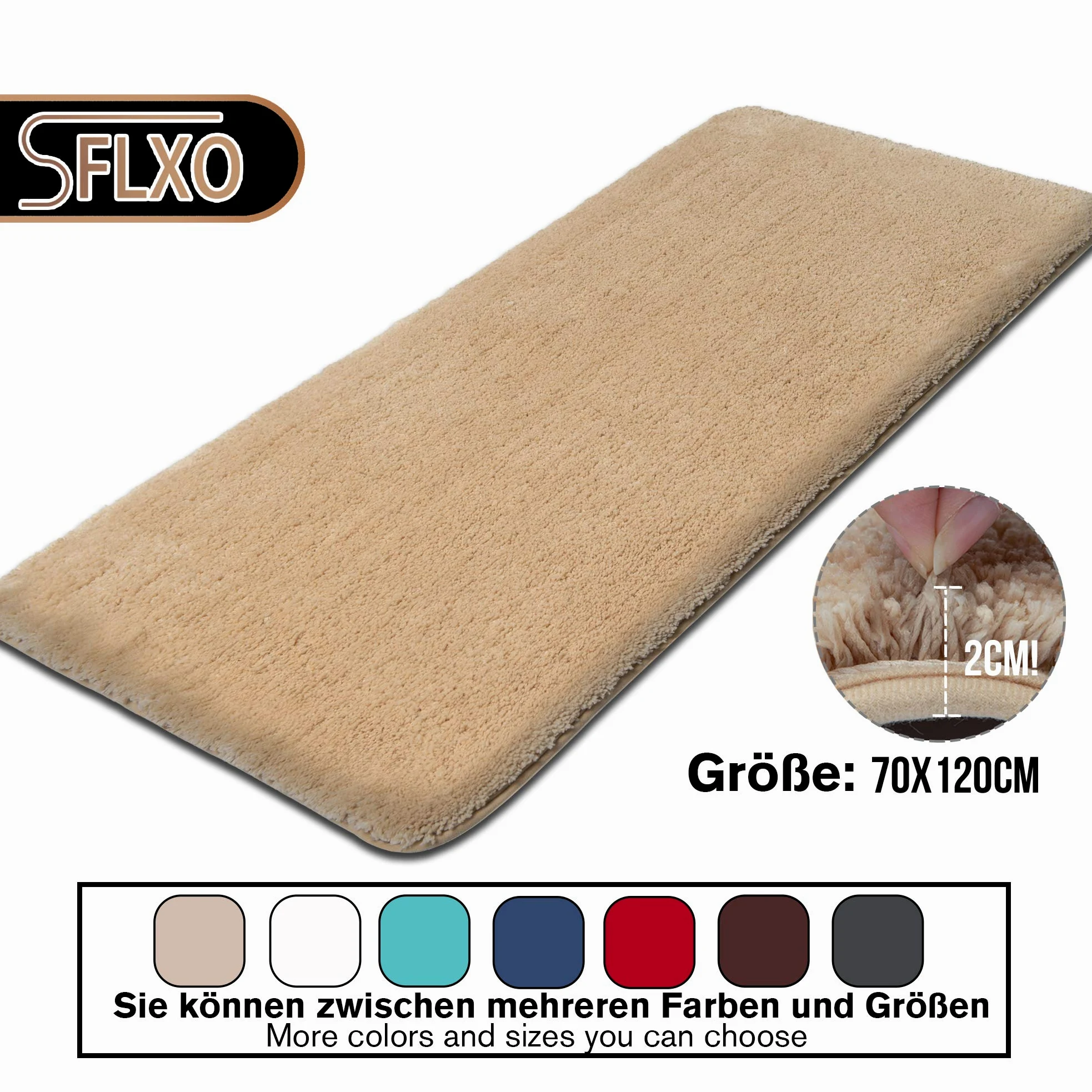 Tapis de bain antidérapant 120 cm x 70 cm - Lavable en machine - Antidérapant - Doux - Absorbant l'eau - En microfibre moelleuse - Beige crème - Réutilisable