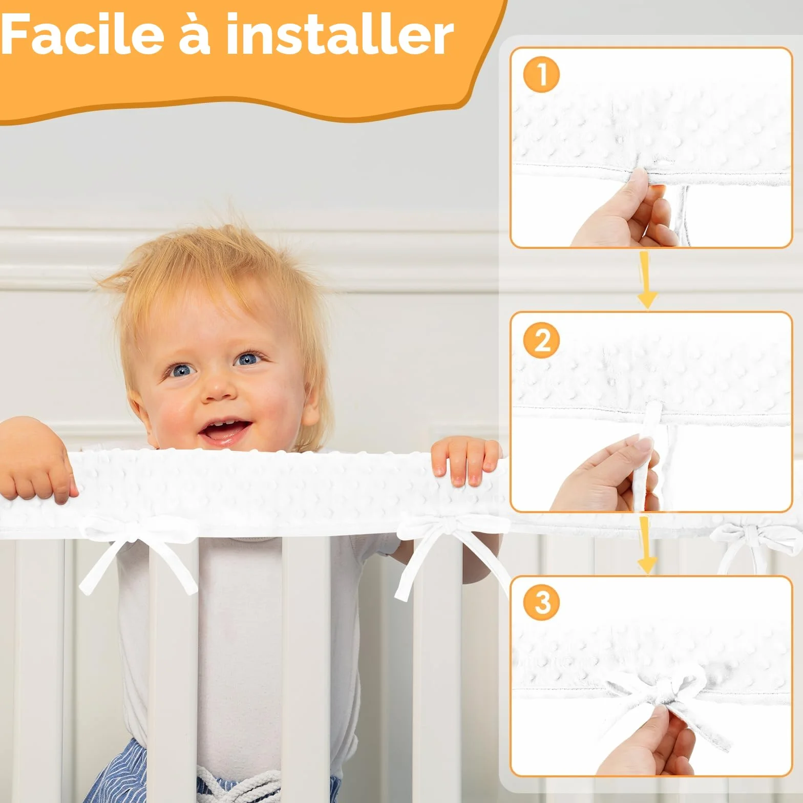 Protection pour Bords de lit Amovible et Lavable, Protection pour Cadre et Bordures de lit de bébé