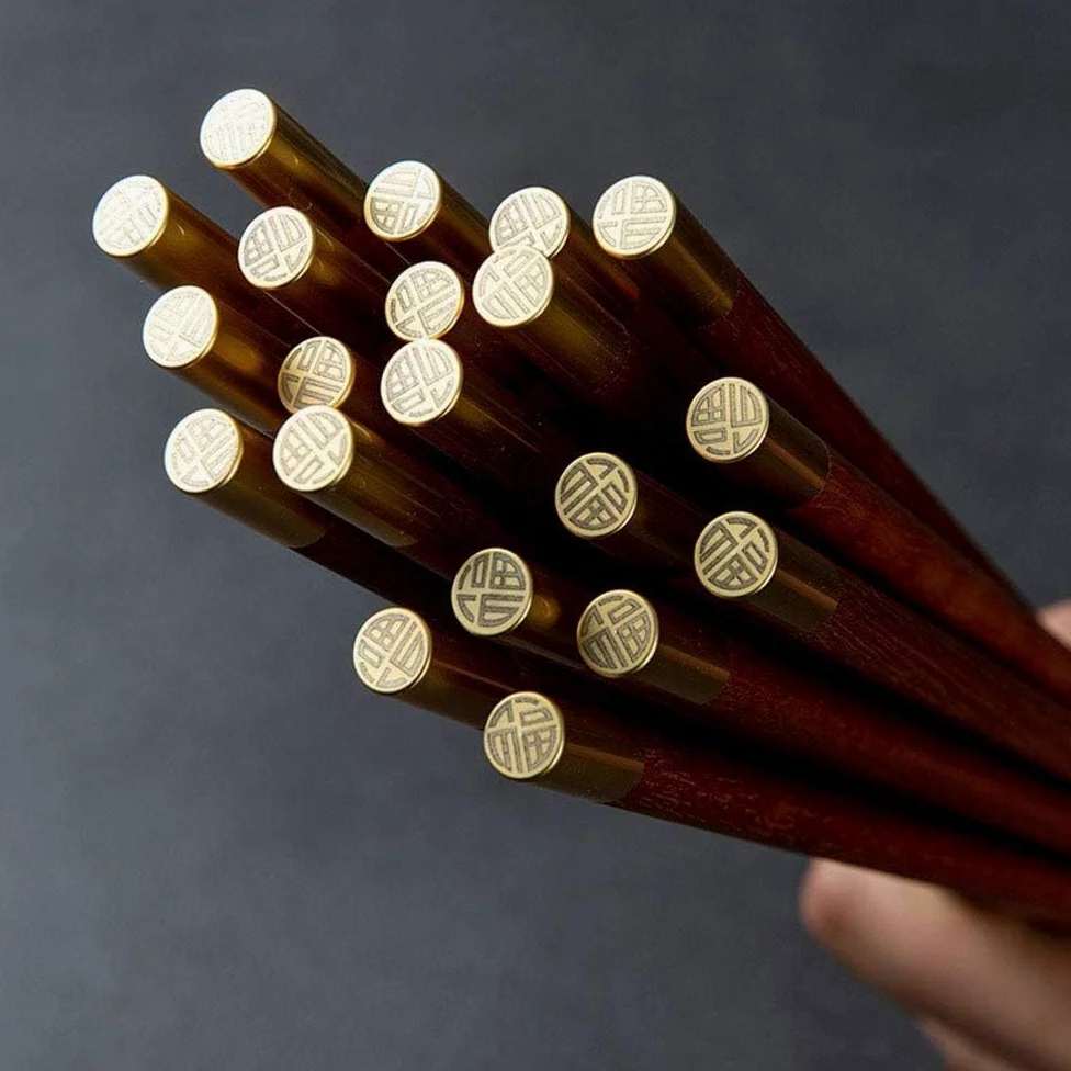 baguettes chinoises réutilisables cooking chopsticks Baguettes, baguettes rondes sculptées à la main, ensemble cadeau de baguettes avec boîte-cadeau(Color:5,Size:)