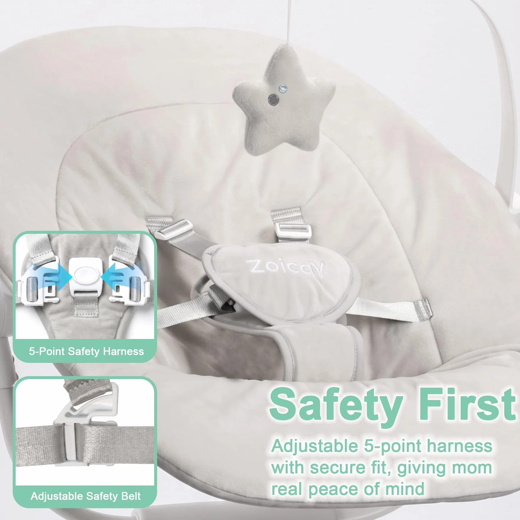 Transat Bébé Électrique Zoicay Balancelle 3 Modes Inclinaison Réglable Bluetooth Télécommande Blanc