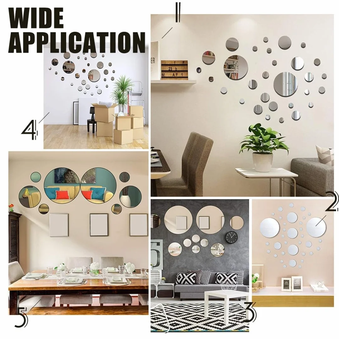 JEYORZY Lot de 32 miroirs autocollants muraux en acrylique ronds et flexibles pour salon, chambre à coucher