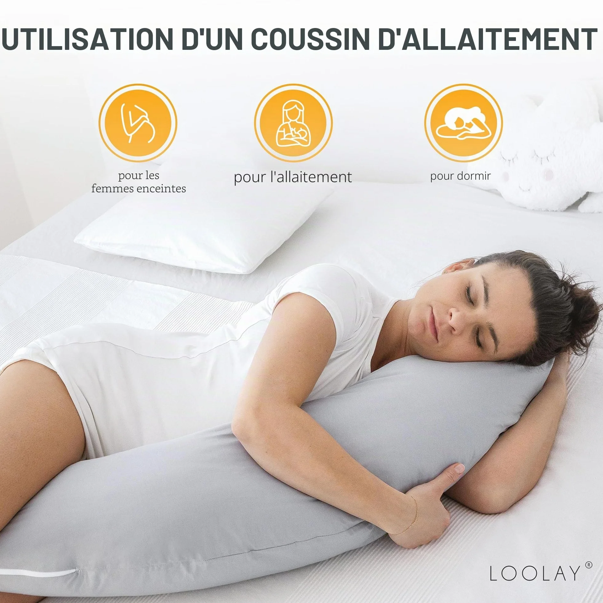 LOOLAY Coussin de Grossesse 170 cm 100% Coton avec Housse Amovible Minky Ergonomique