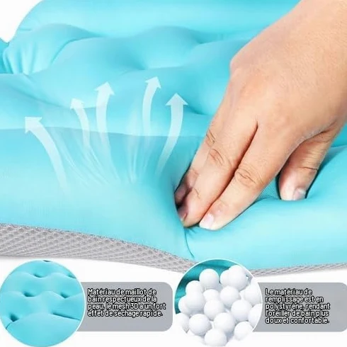 Ejoyous Oreiller de Baignoire Corps Entier, Tapis de Baignoire avec Oreiller Tapis à Bulles Oreiller de Baignoire Cou avec Ventouses Fortes Antidérapant Amovible Lavable (Blue)
