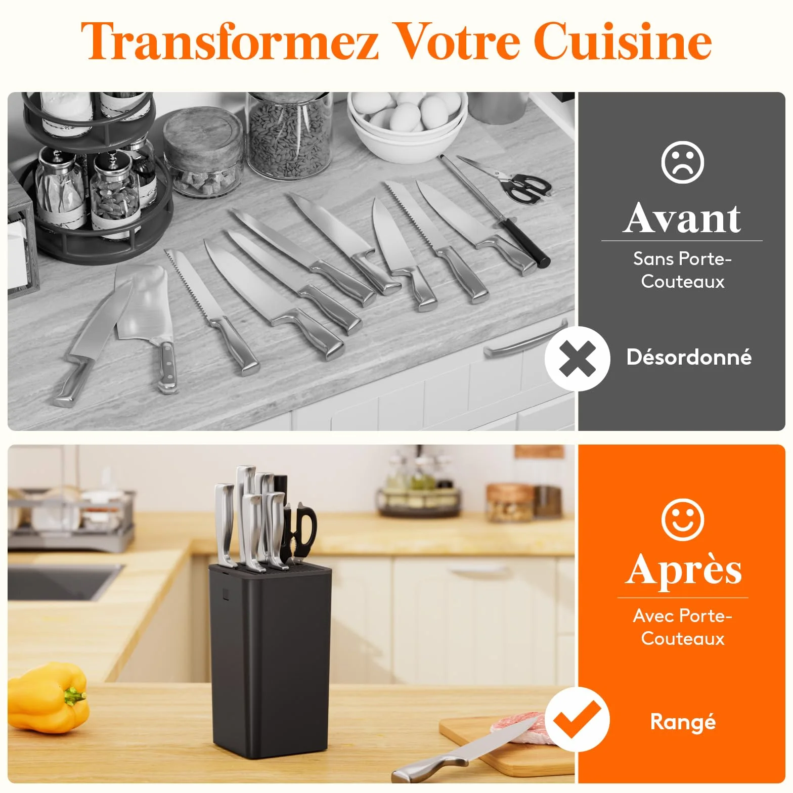 Lifewit Bloc à couteaux universel pour 15 pièces avec fente ciseaux aiguiseur