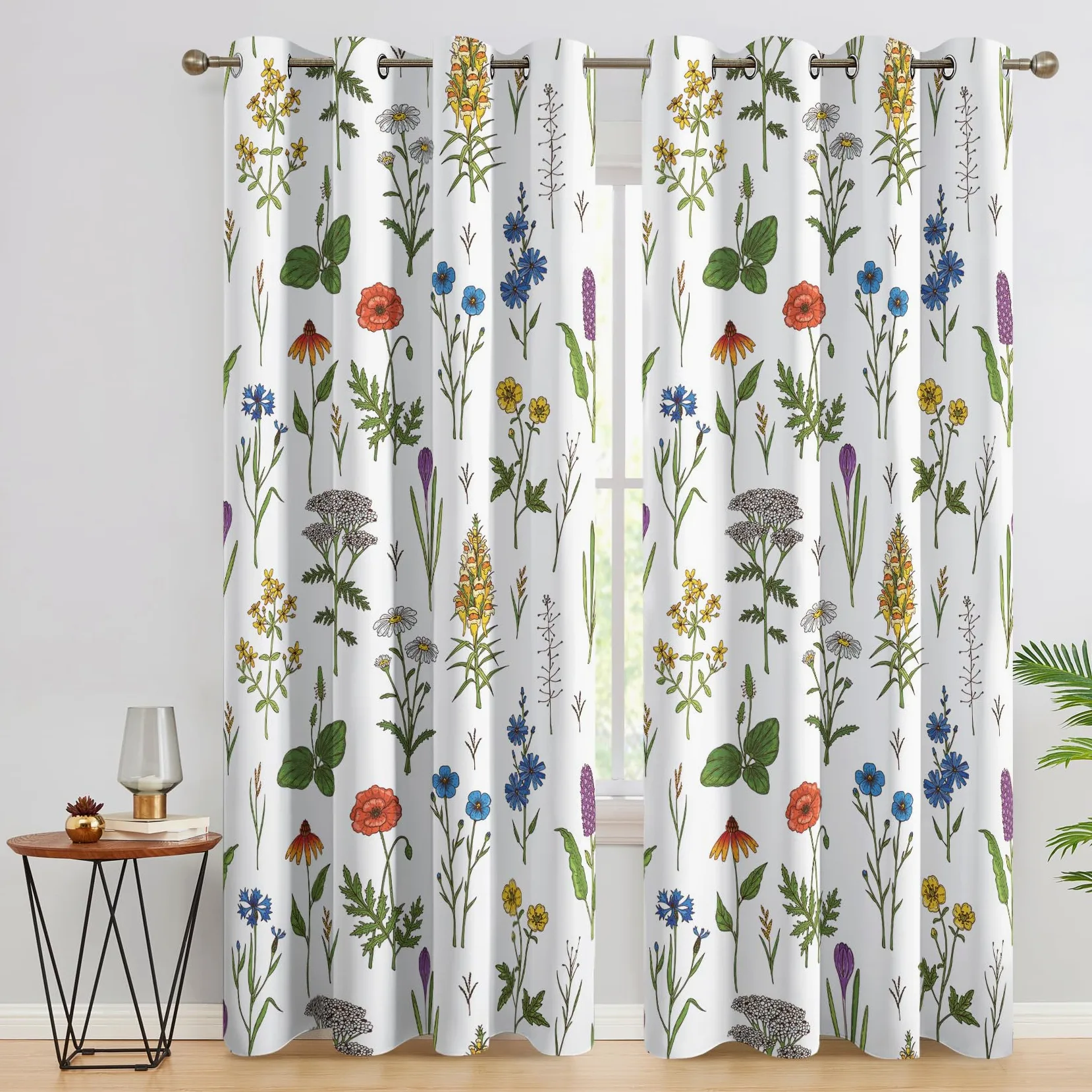 Rideau Occultant Fleurie, Rideaux Motif Floral, Rideau Thermique à Oeillets, Rideau Fenetre Imprimé pour Salon Chambre, Lot de 2 Rideaux et Draperies Intérieurs, 140x220 cm