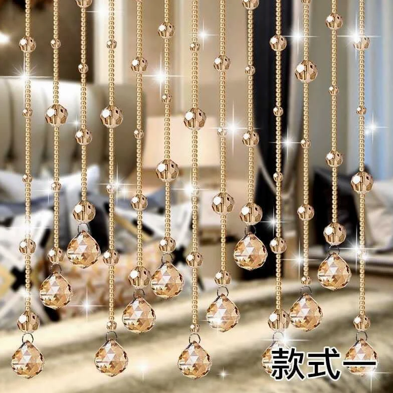 Rideau De Perles De Cristal Rideau de Ficelle Brillant en Perles de Verre Cristal for l'intérieur, for la décoration de Fond de Mariage de Luxe for la Maison(Champagne,0.5m Height 15 pc)
