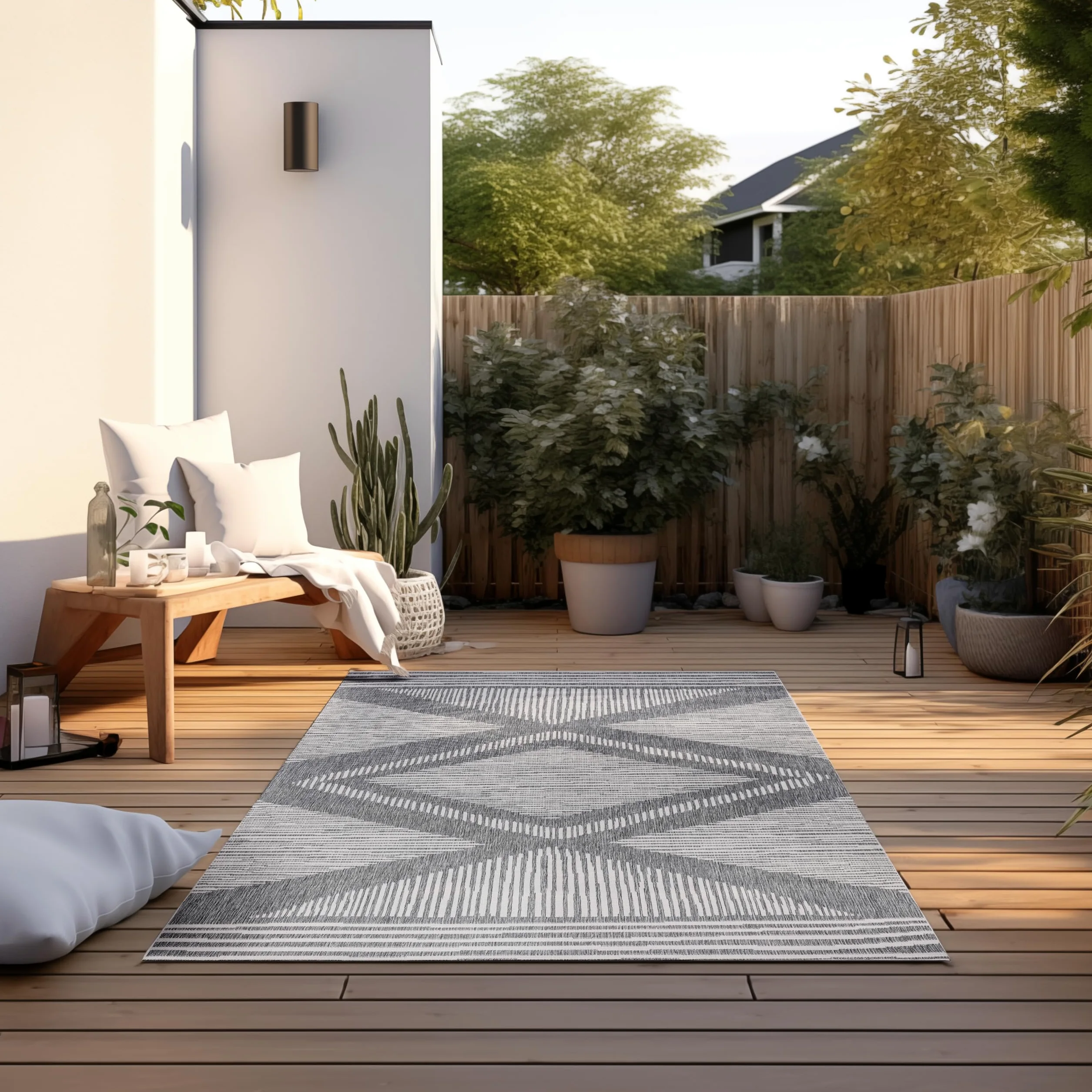Elle Decoration Tapis réversible pour l'intérieur et l'extérieur - Résistant aux intempéries et imperméable - Motif Moderne à Losanges - Motif géométrique - Tapis d'extérieur pour Jardin, Balcon,