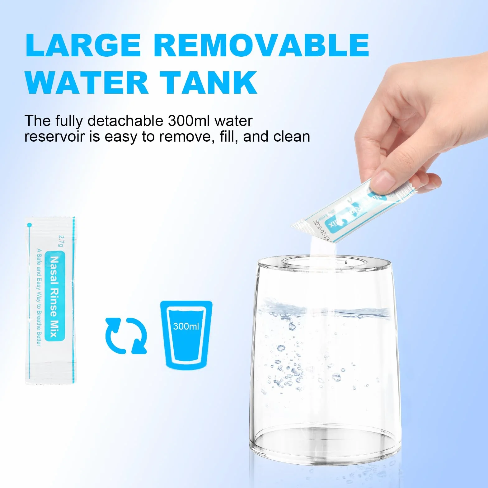 Kit d'irrigation nasale URAQT, Pot Neti électrique avec 4 douches et 40 sachets de sel