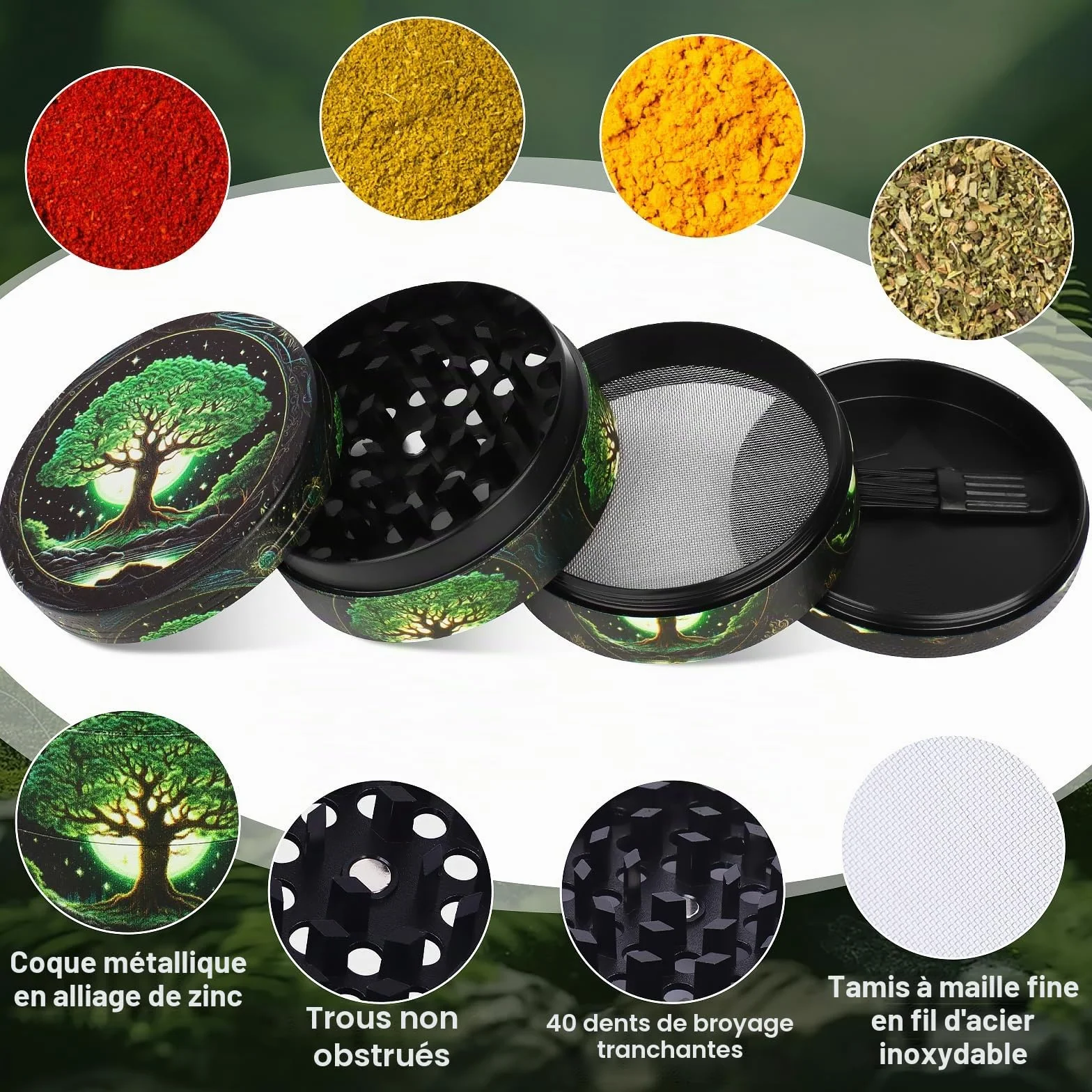 Moulin à épices 63 mm 40 dents broyeur métal Lot de 4 pièces
