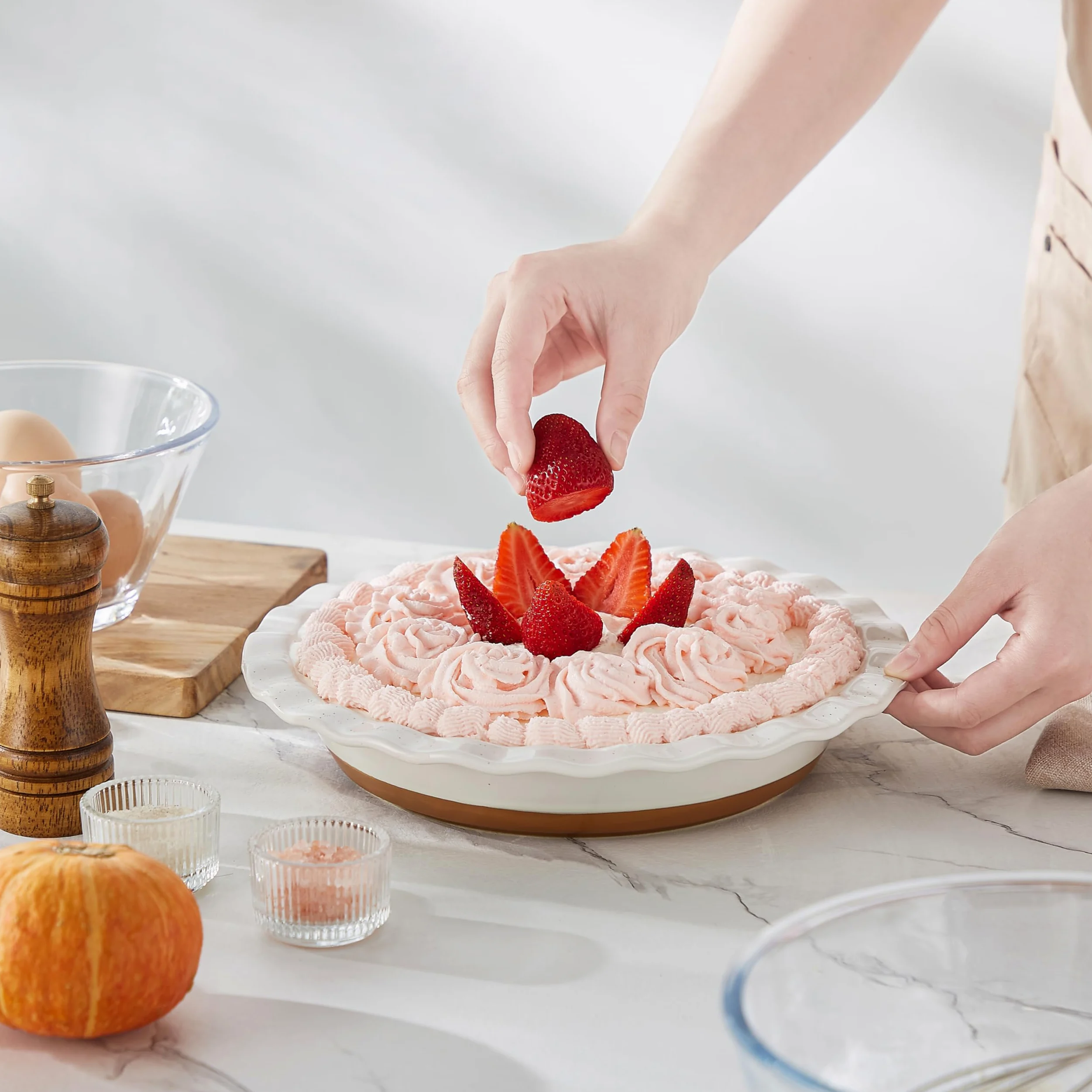 MALACASA Série TARA 1 Pièce Moule à Tarte en Grès | φ 23 cm, 1260 ml | Plat à Tarte avec Motif de Sésame | Passe au Lave-vaisselle | Parfait pour Tartes, Gratins, Gâteaux, Desserts et Lasagnes