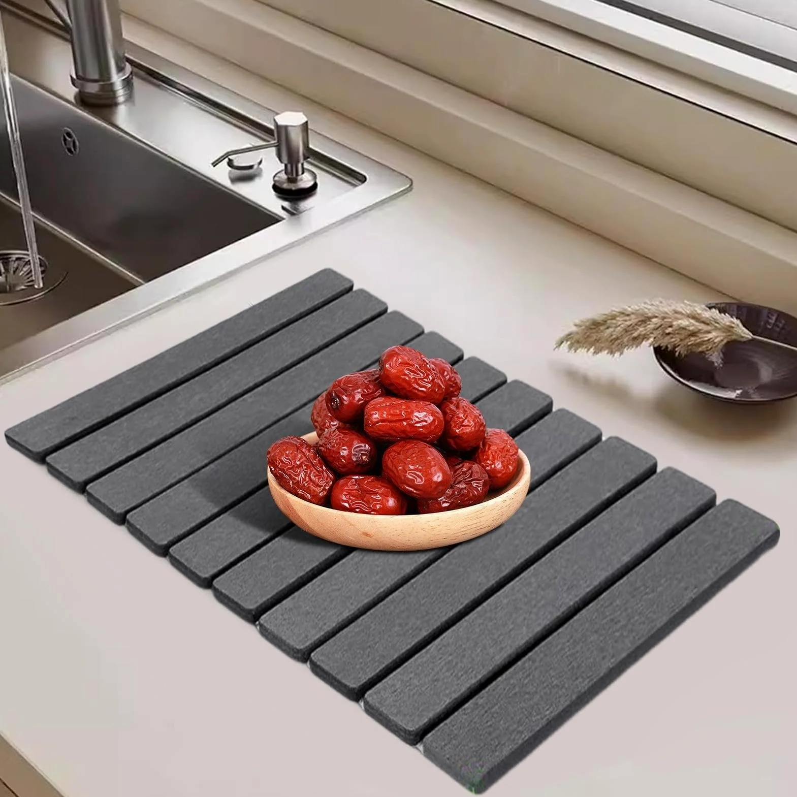 1 Tapis égouttoir à Vaisselle en Pierre absorbante, Pliable et rectangulaire pour Cuisine(White)