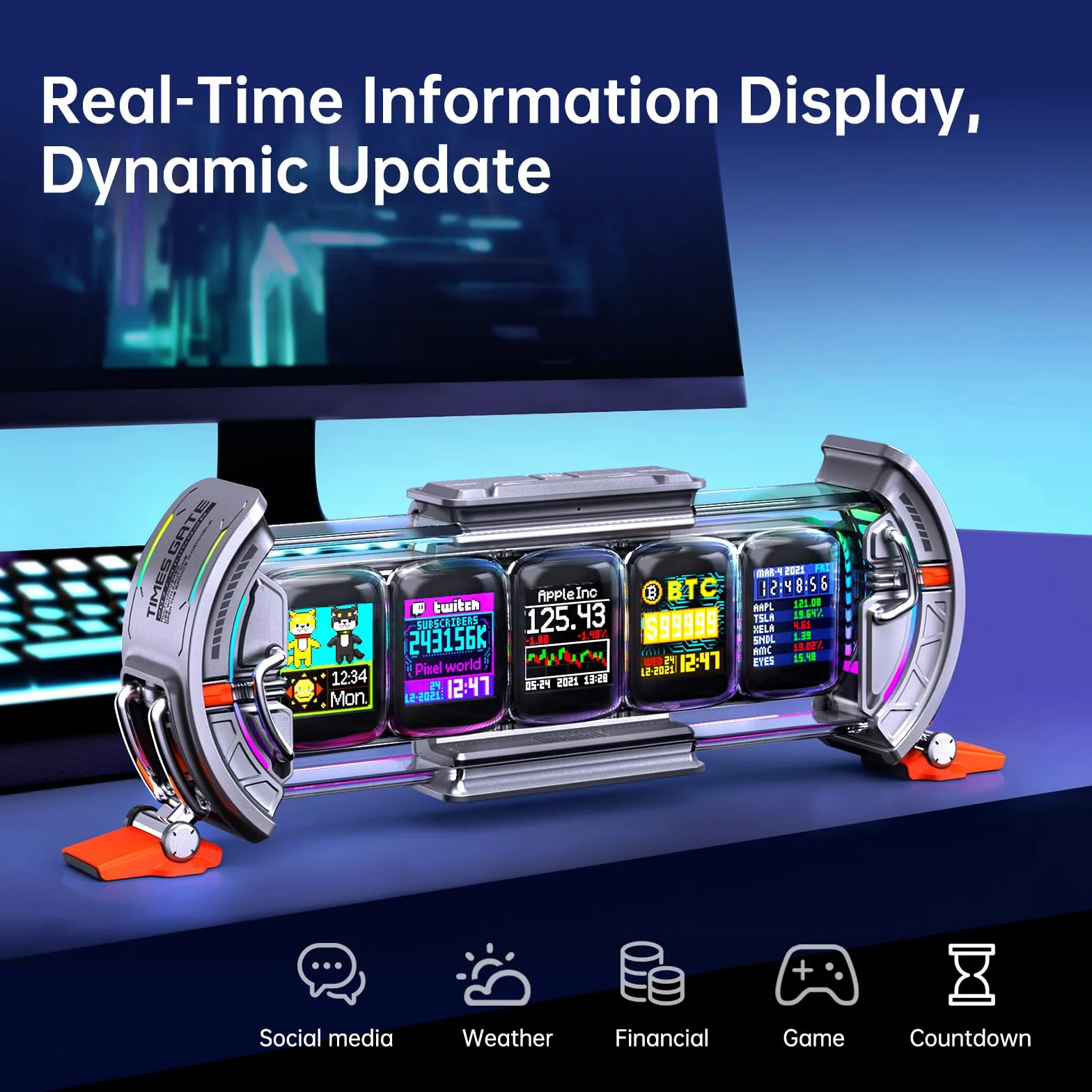 Divoom Times Gate WiFi Pixel Art Display, 5x128x128 IPS LED Clock with APP Control for Gaming Room Silver