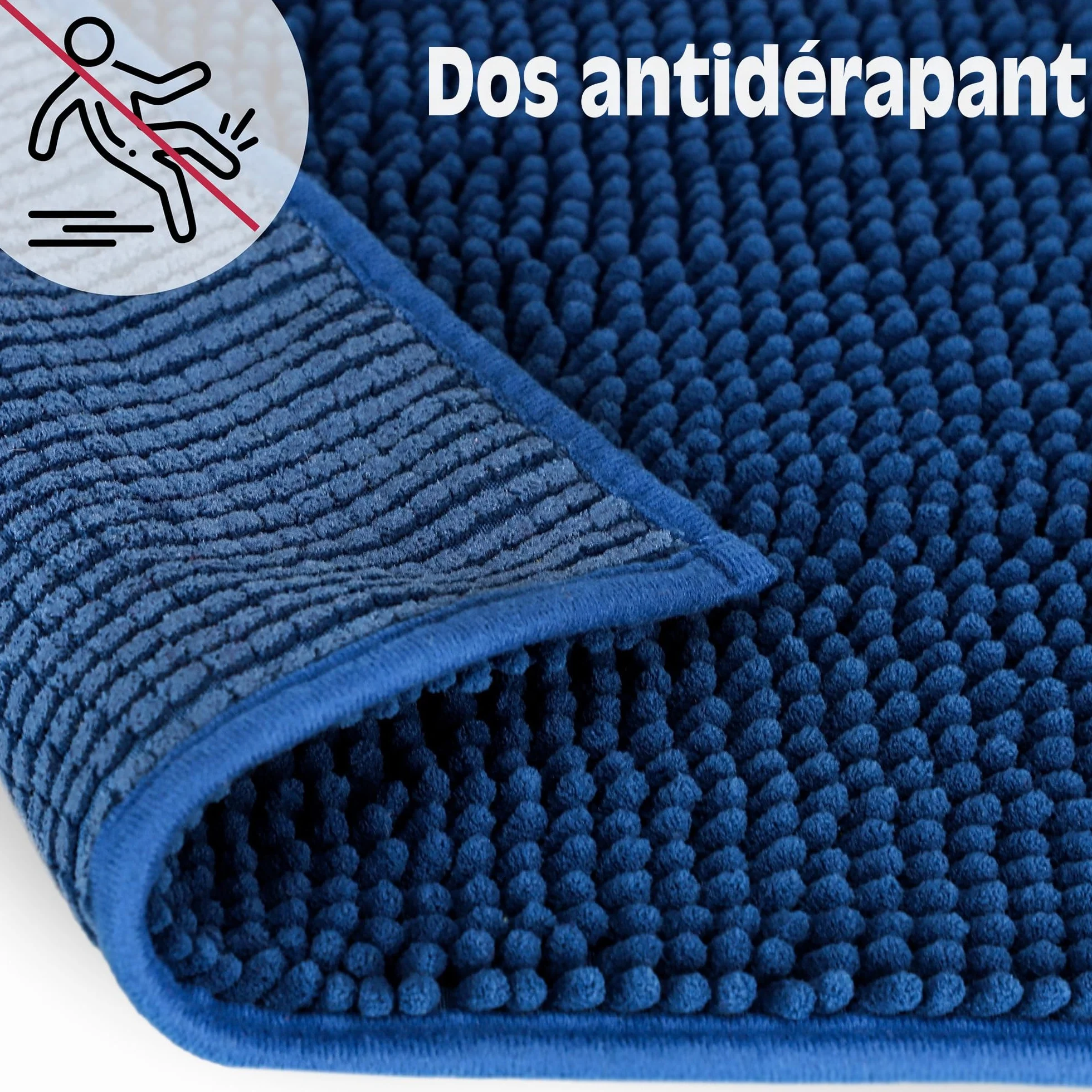 WohnDirect Tapis de Bain Antidérapant Chenille Microfibre Bleu foncé 45x45 cm Lavable Machine