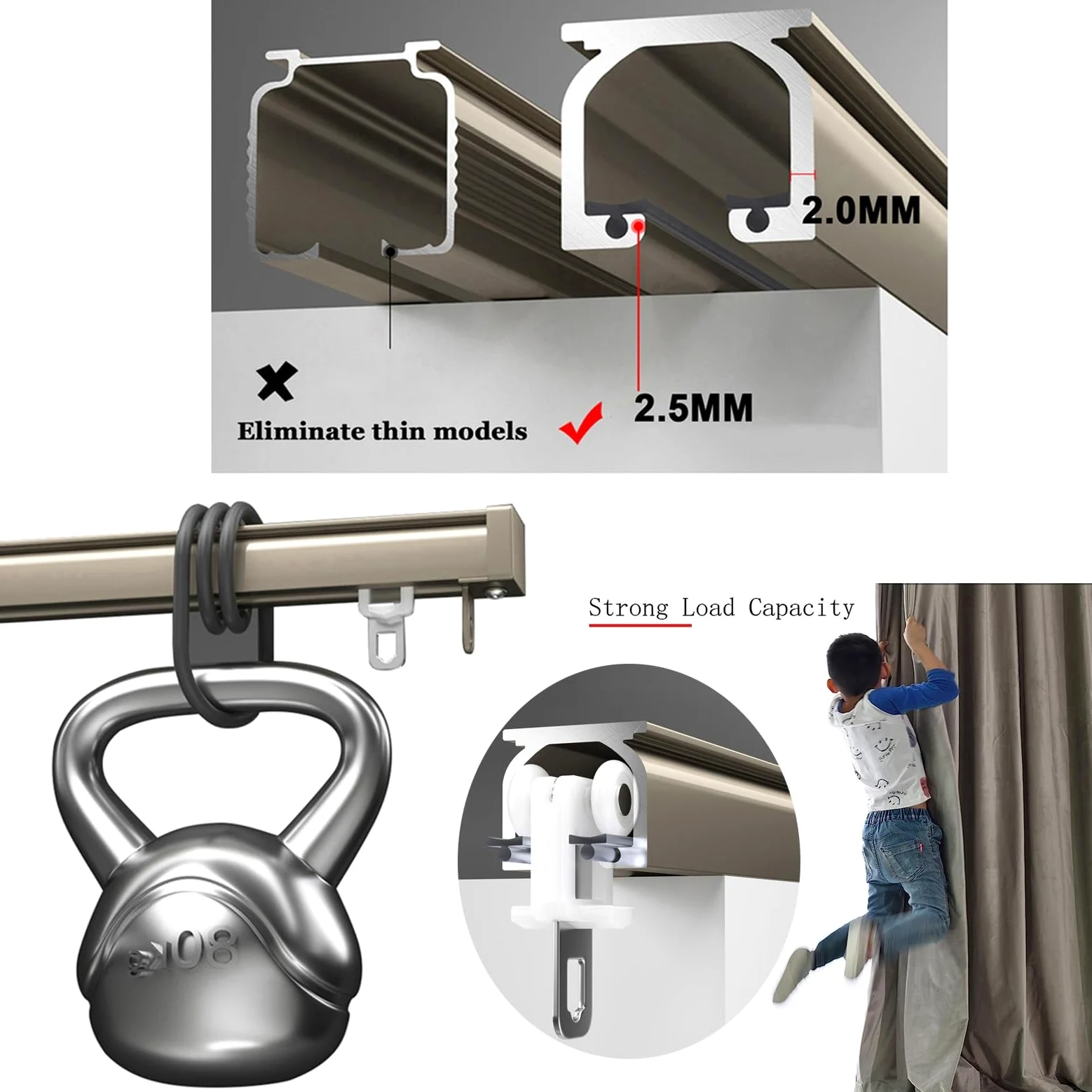 V3VOGUE Rail De Rideau De Plafond en Aluminium 0.5m/1m/3m/6m, Pas Facile À Rouiller, Système De Rail De Rideaux Coulissant Multi-usages pour Séparateur De Pièce Douche Salon Chambre