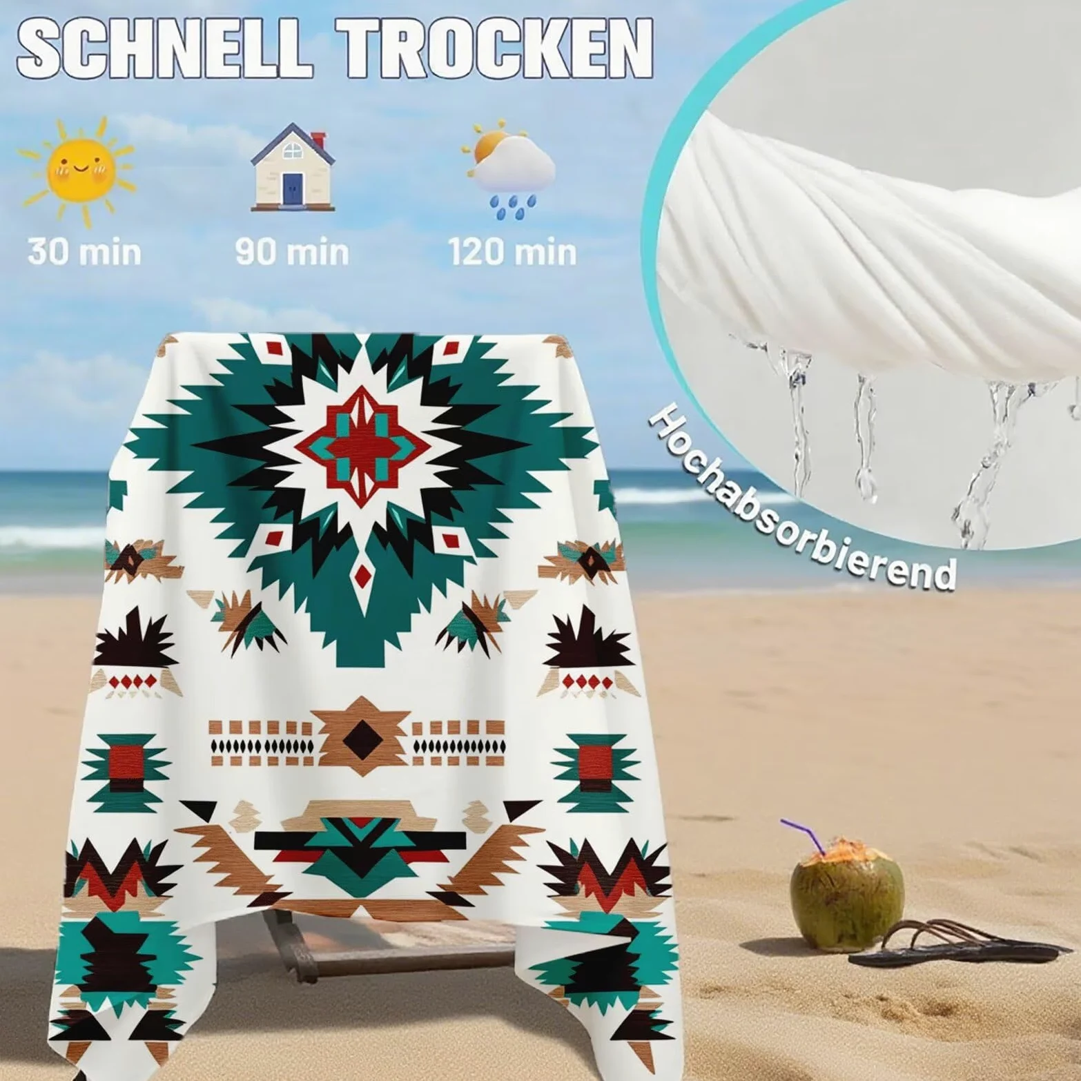 Serviette de Plage XXL 100x200 cm,Bohême Serviette Plage Microfibre avec Séchage Rapide, Anti-Sable, Absorbante Fonction Design pour Vacances Piscine Pique-Nique Voyages Yoga, Cadeau Femme Q-691