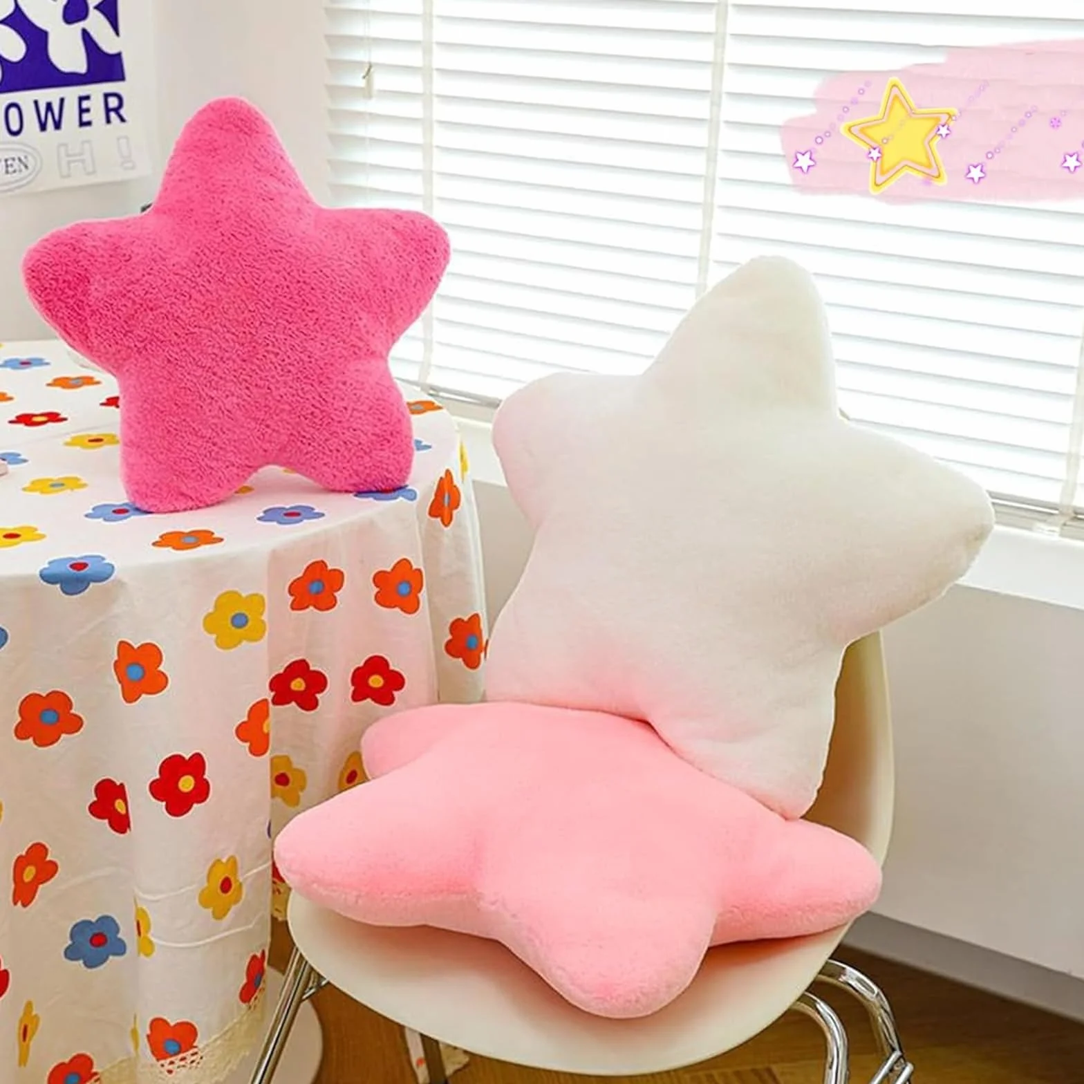 Coussin décoratif en forme d'étoile 30 cm rose clair peluche enfant
