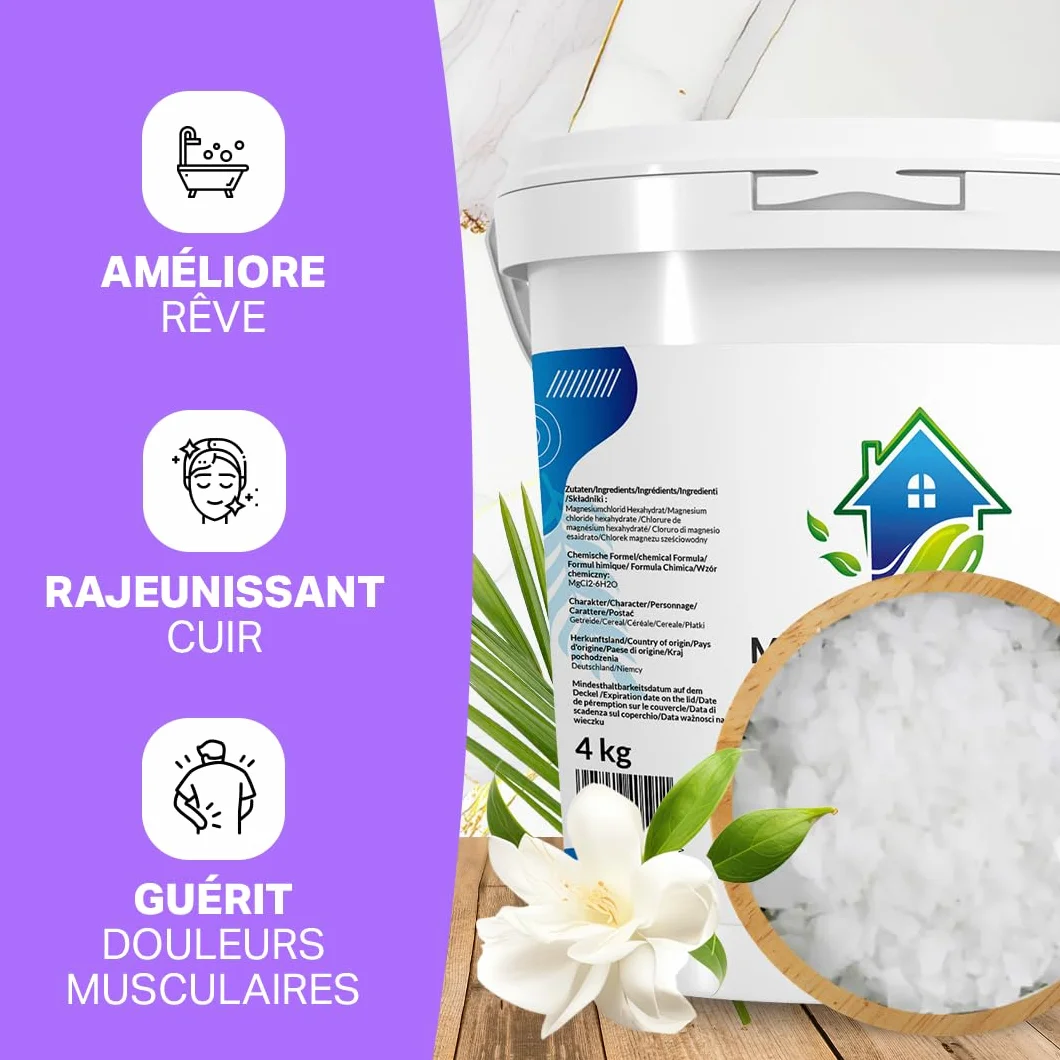 Chlorure de Magnésium Flakes 8 kg Cristaux de Magnésium pour Spa Sel de Bain Relaxant Hexahydraté