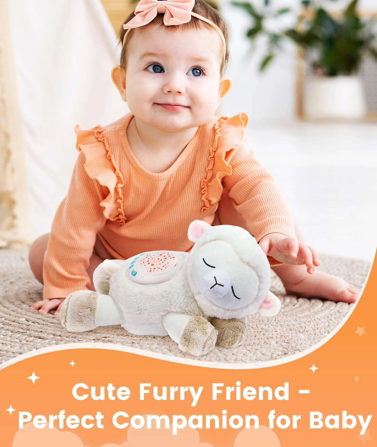 Dreamegg 3-en-1 Jouet Peluche Musical Mouton pour Bébé Sommeil, Veilleuse Bruit Blanc 7 Sons Apaisants, Projecteur Starlight 3 Modèles